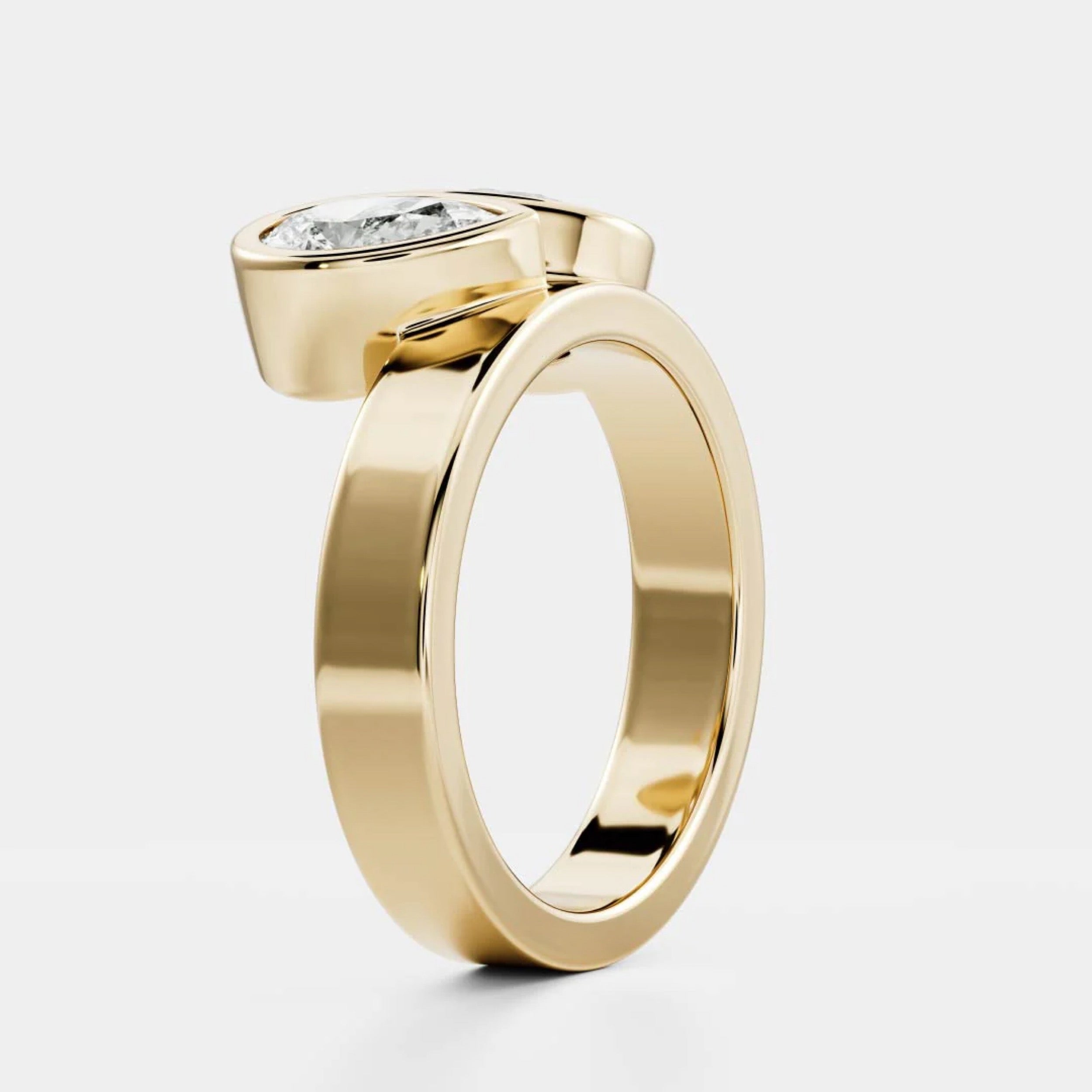 2.0 - 4.0 CT Oval & Pear Lab Grown Diamond Bezel Double Engagement Ring