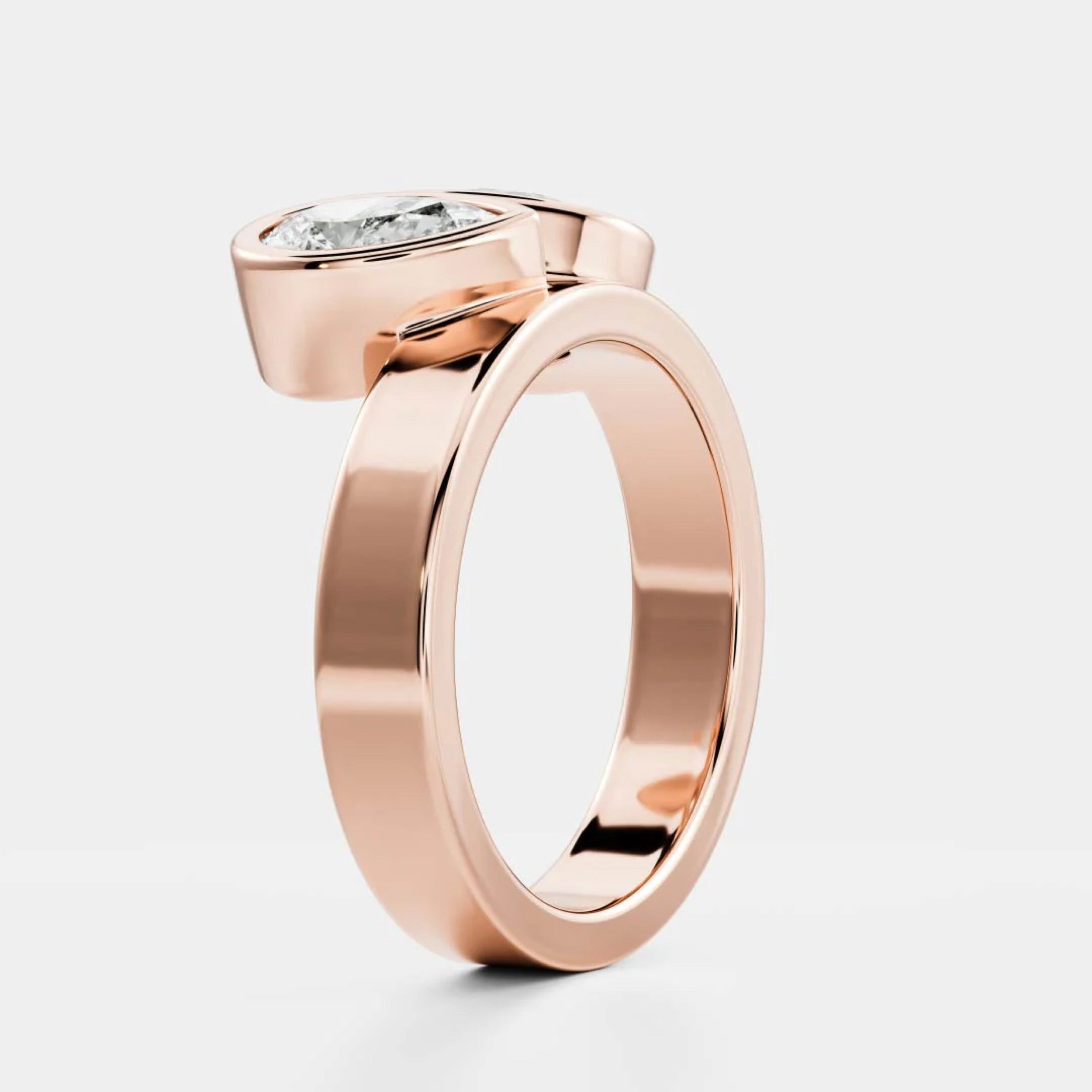 2.0 - 4.0 CT Oval & Pear Lab Grown Diamond Bezel Double Engagement Ring