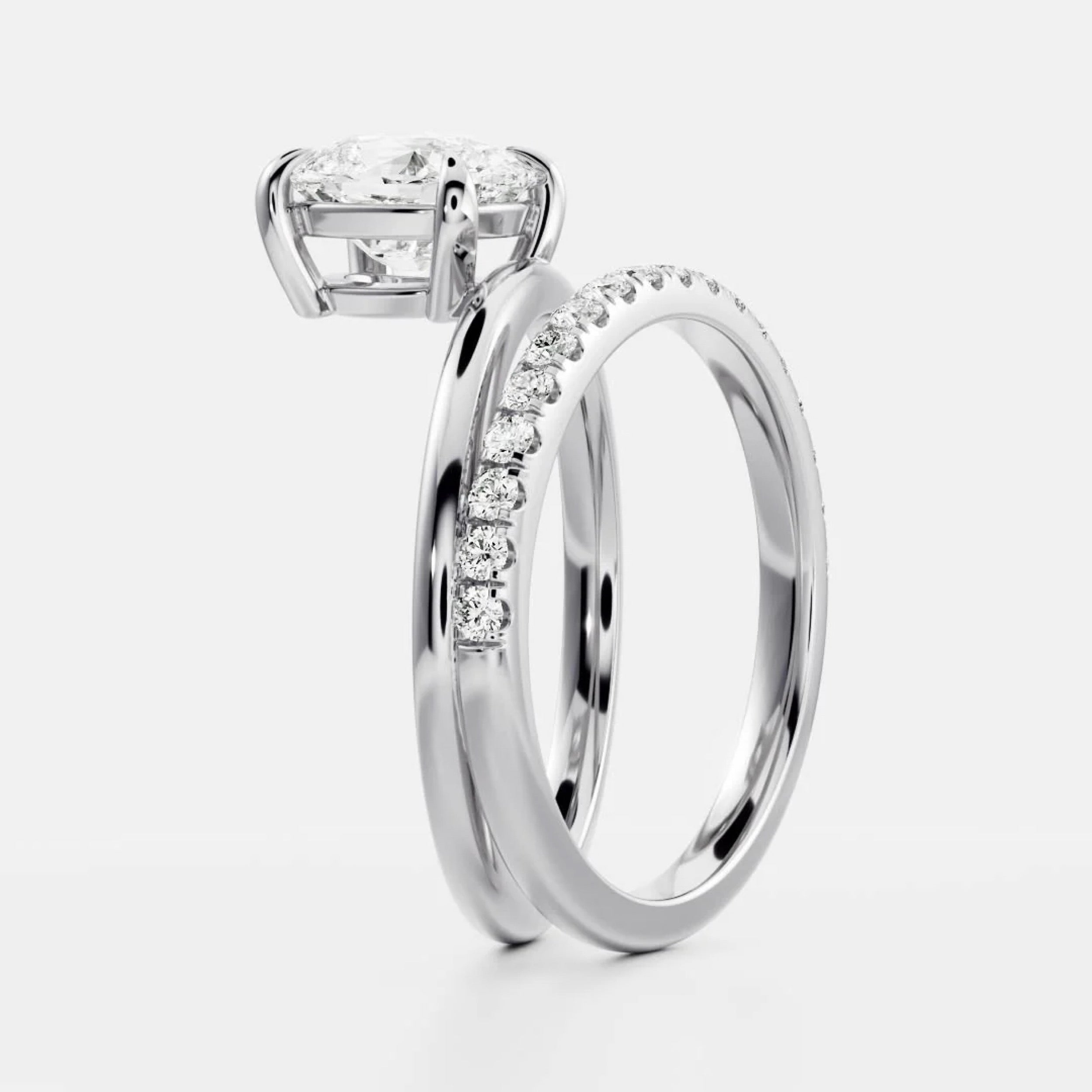 1.0 - 3.0 CT Elongated Cushion Lab Grown Diamond Double Band Engagement Ring