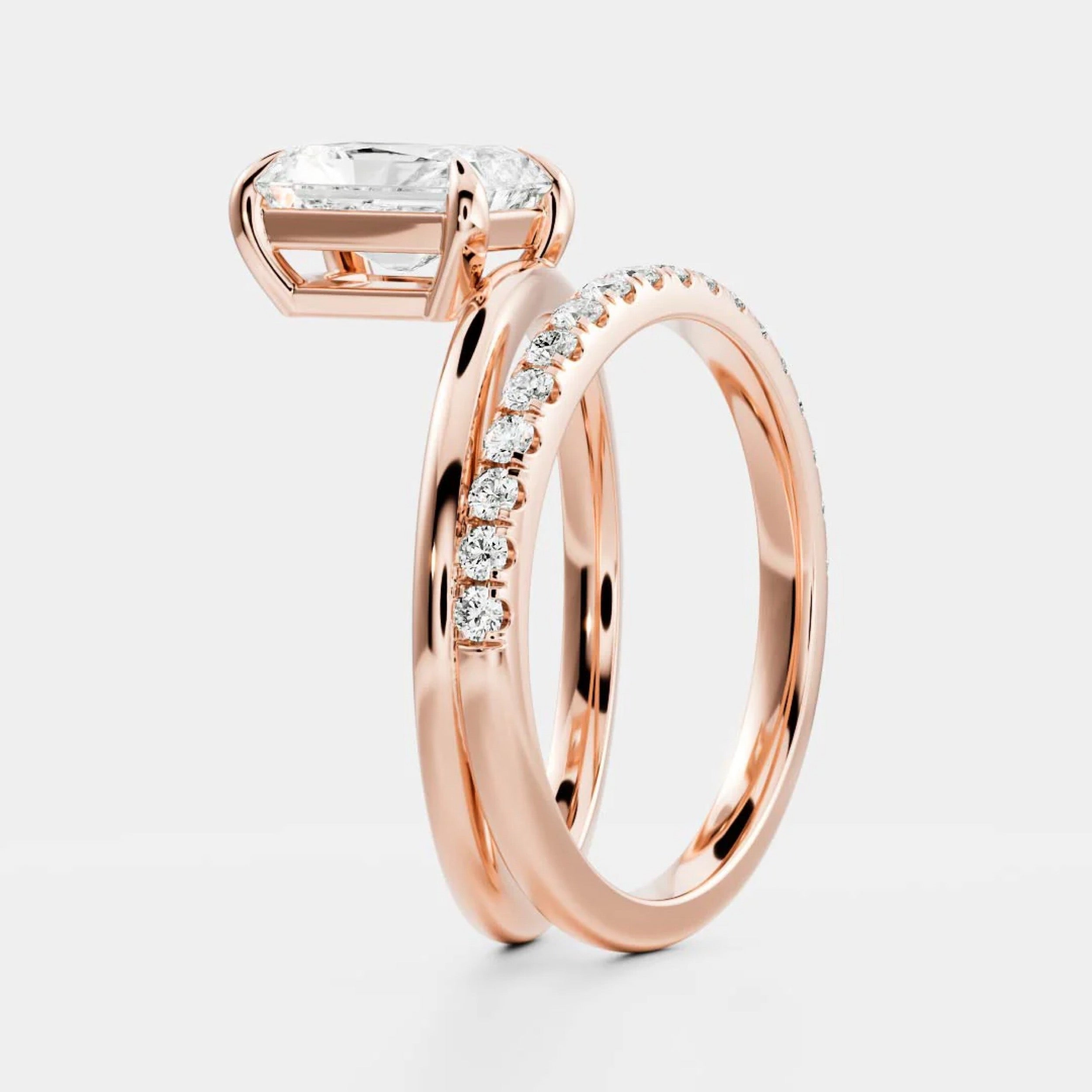 2.0 - 4.0 CT Radiant Lab Grown Diamond Double Band Engagement Ring