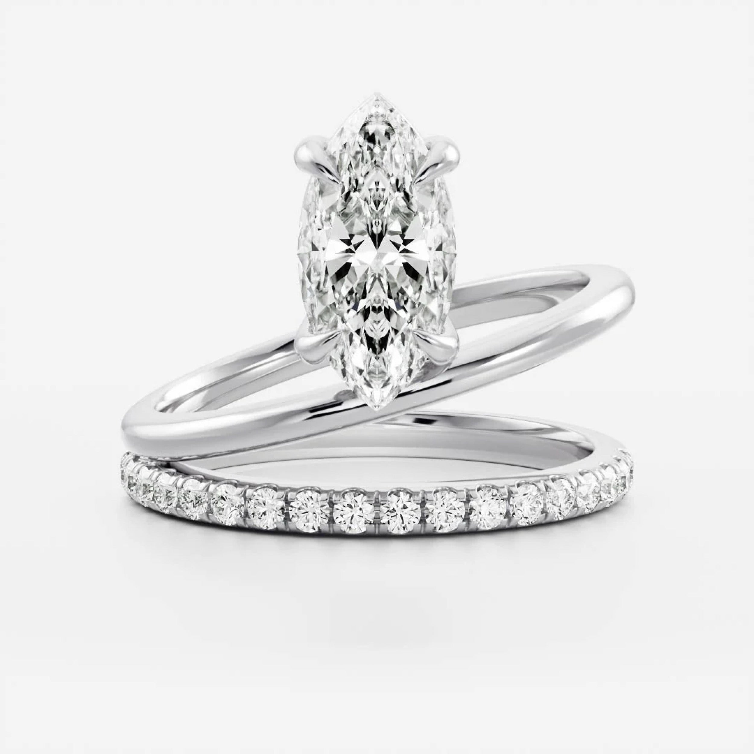 1.5 - 2.5 CT Marquise Lab Grown Diamond Double Band Engagement Ring