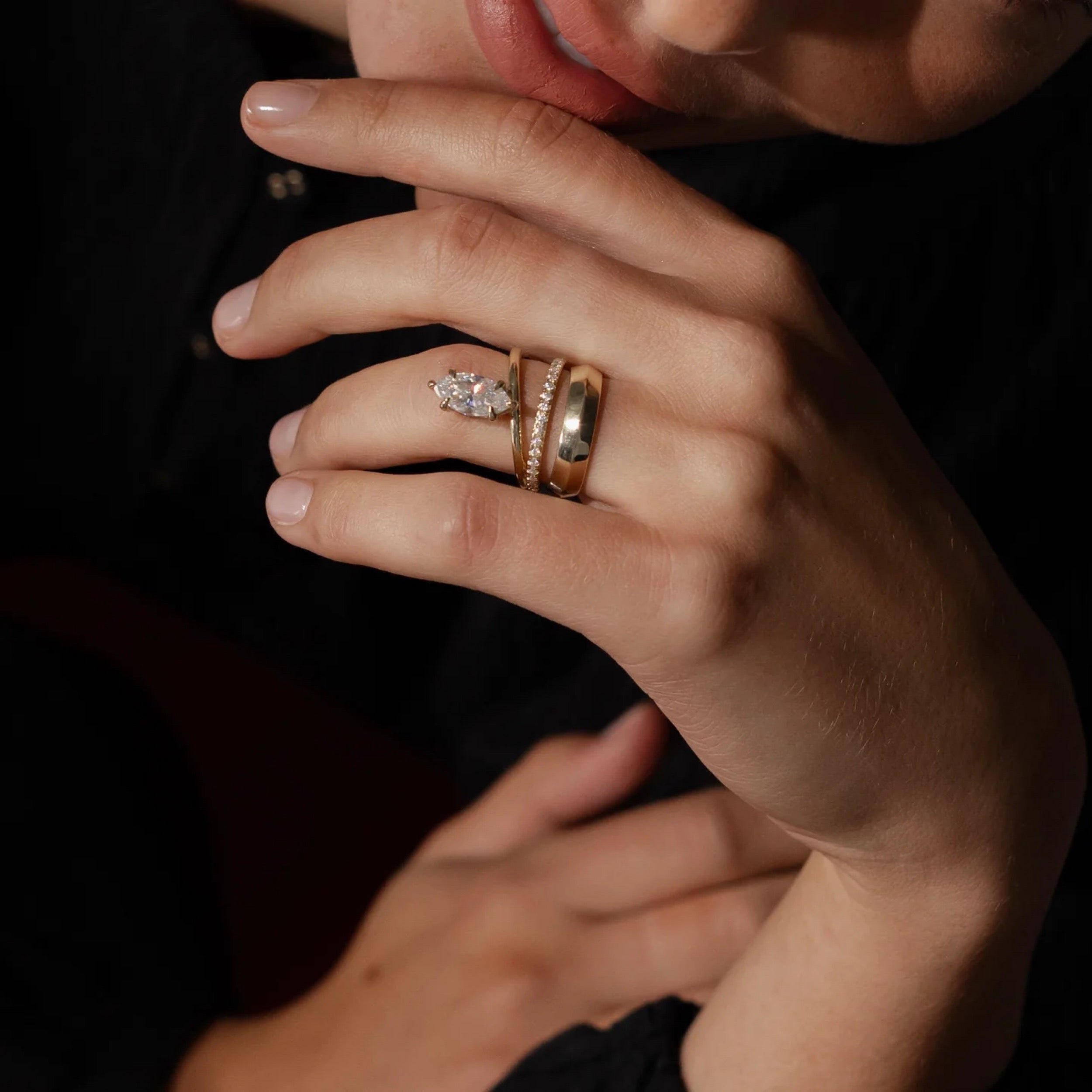 1.5 - 2.5 CT Marquise Lab Grown Diamond Double Band Engagement Ring