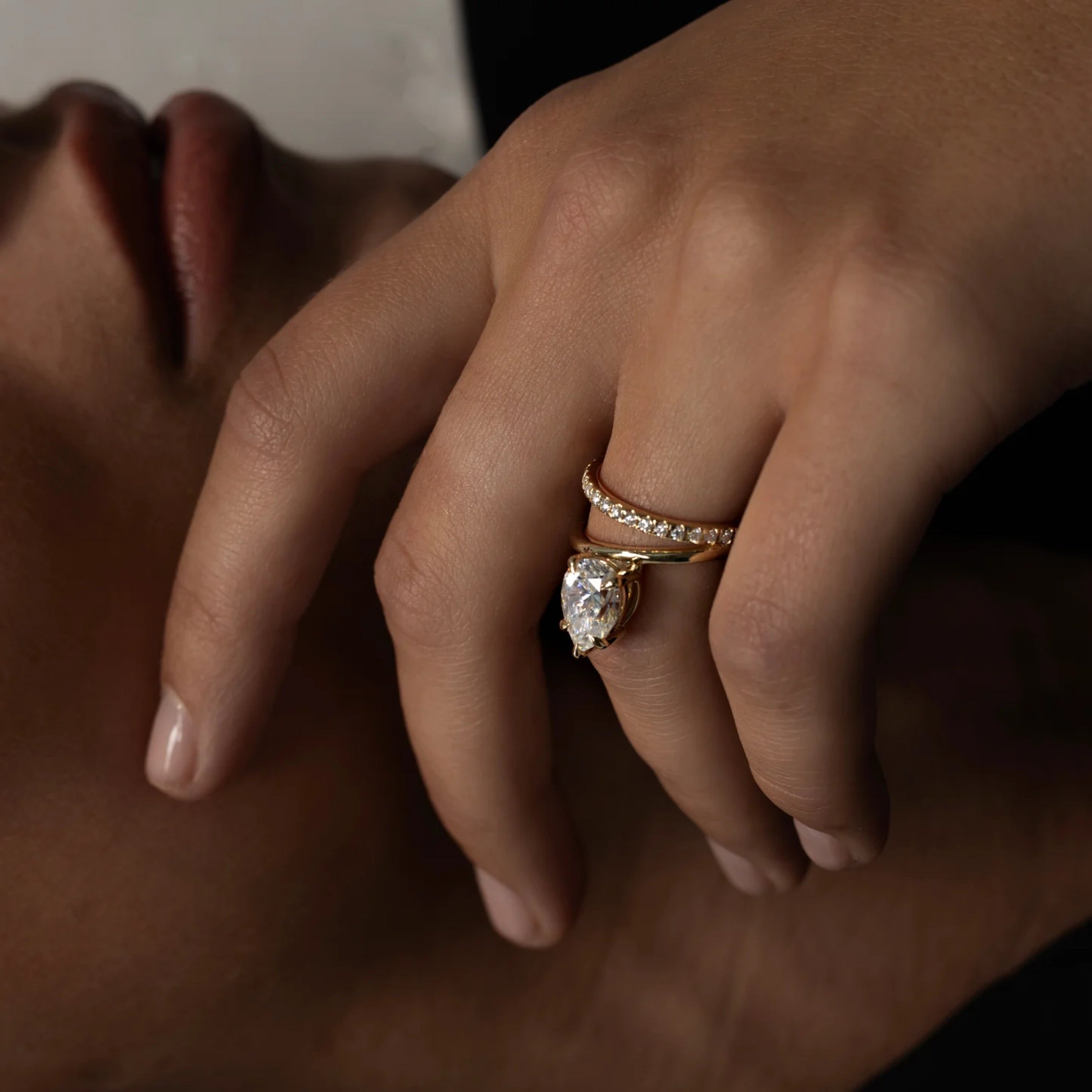 1.0 - 3.0 CT Pear Lab Grown Diamond Double Band Engagement Ring