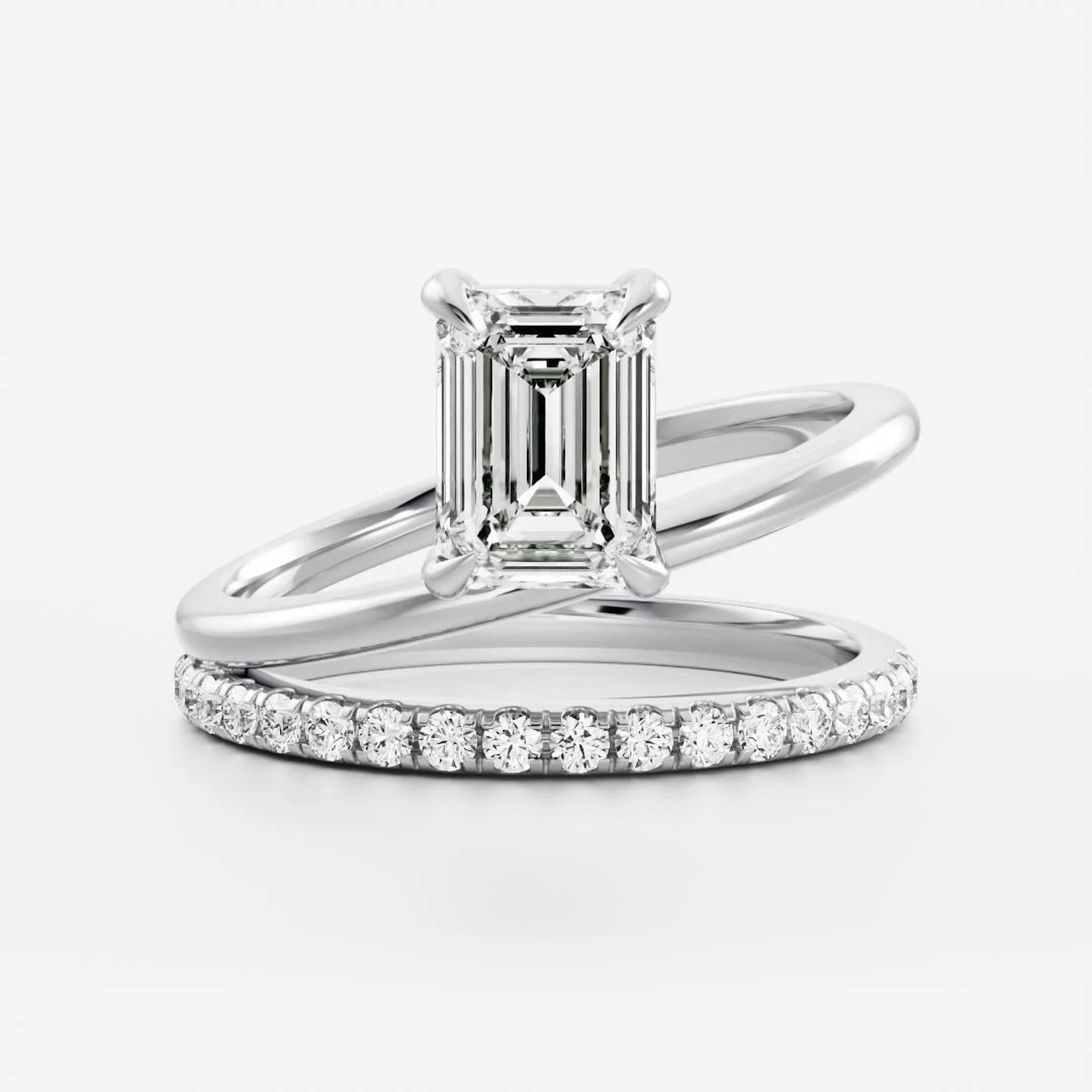 1.5 - 2.5 CT Emerald Lab Grown Diamond Double Band Engagement Ring