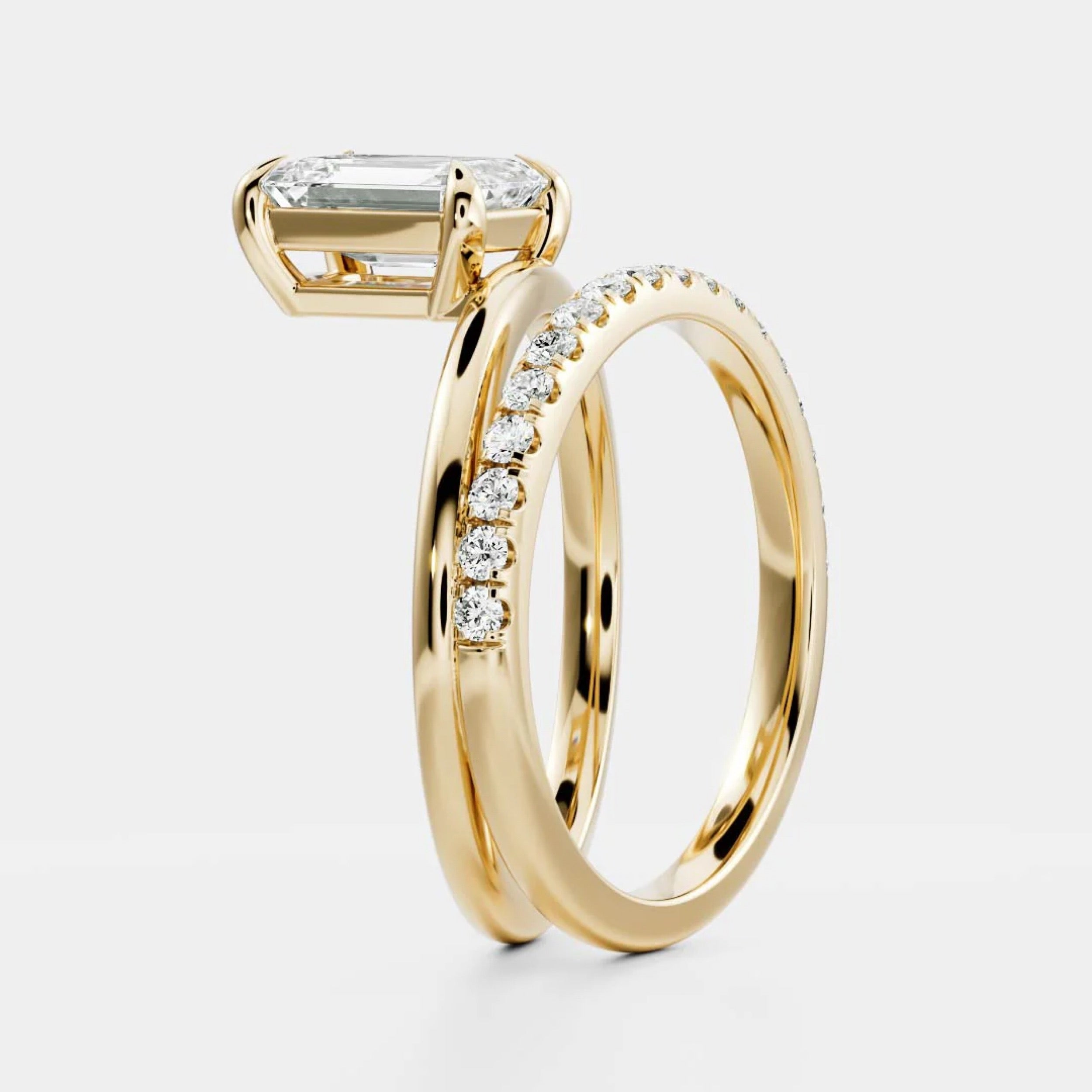 1.5 - 2.5 CT Emerald Lab Grown Diamond Double Band Engagement Ring