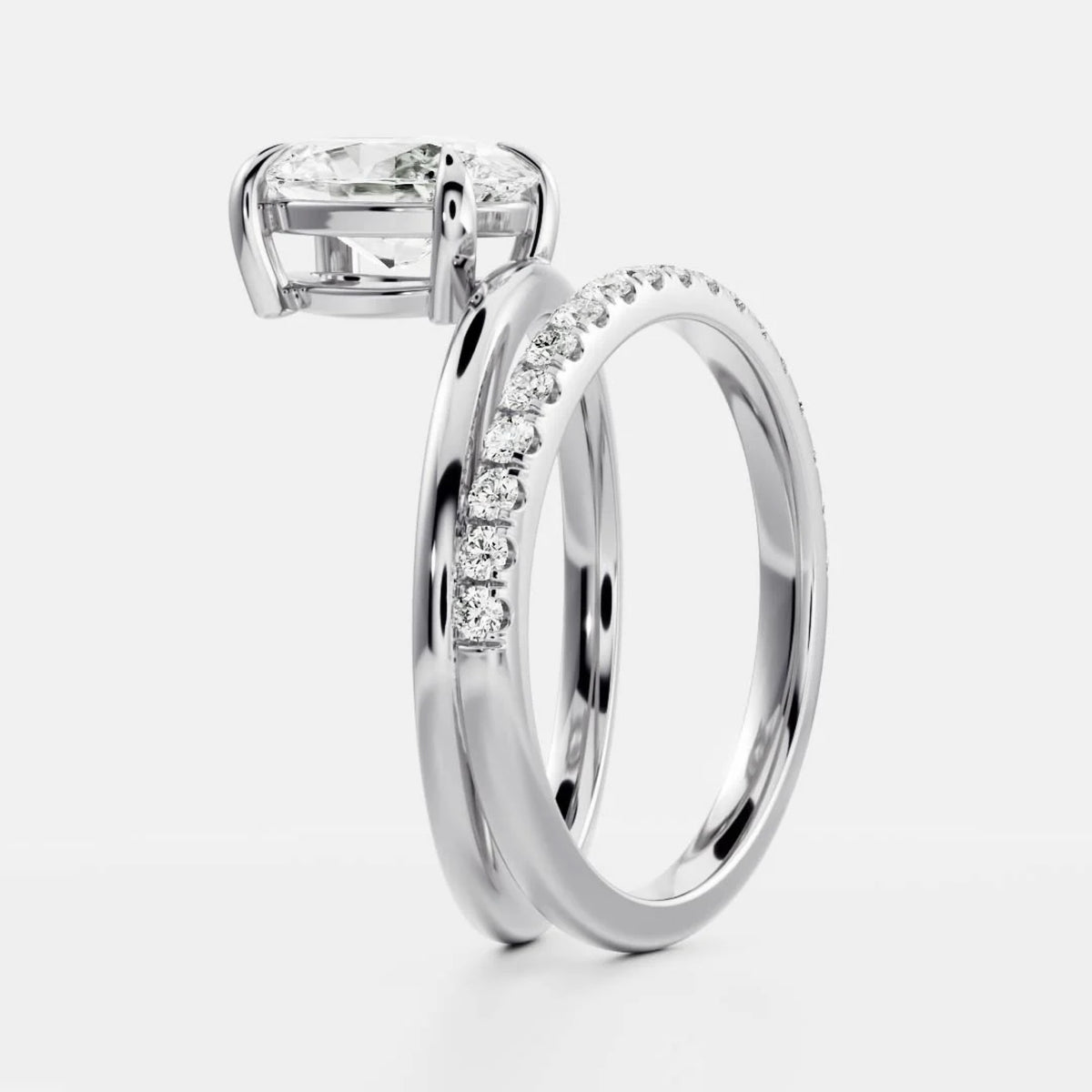 1.0-3.5 CT Oval Lab Grown Diamond Double Band Engagement Ring