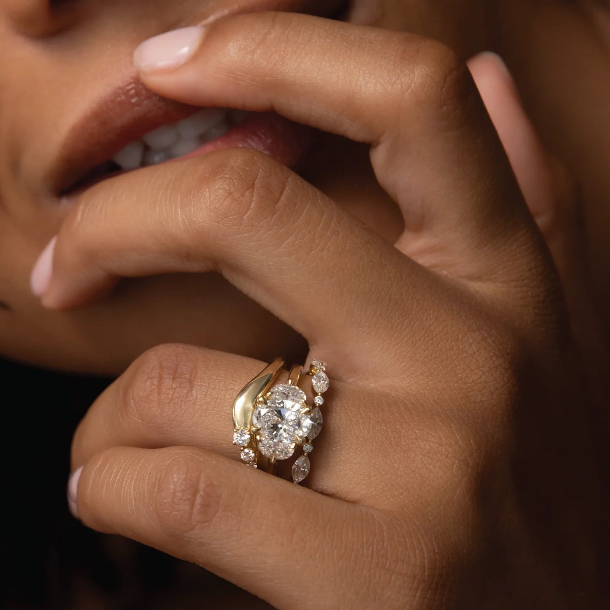 1.0-3.5 CT Oval Lab Grown Diamond Trilogy Engagement Ring