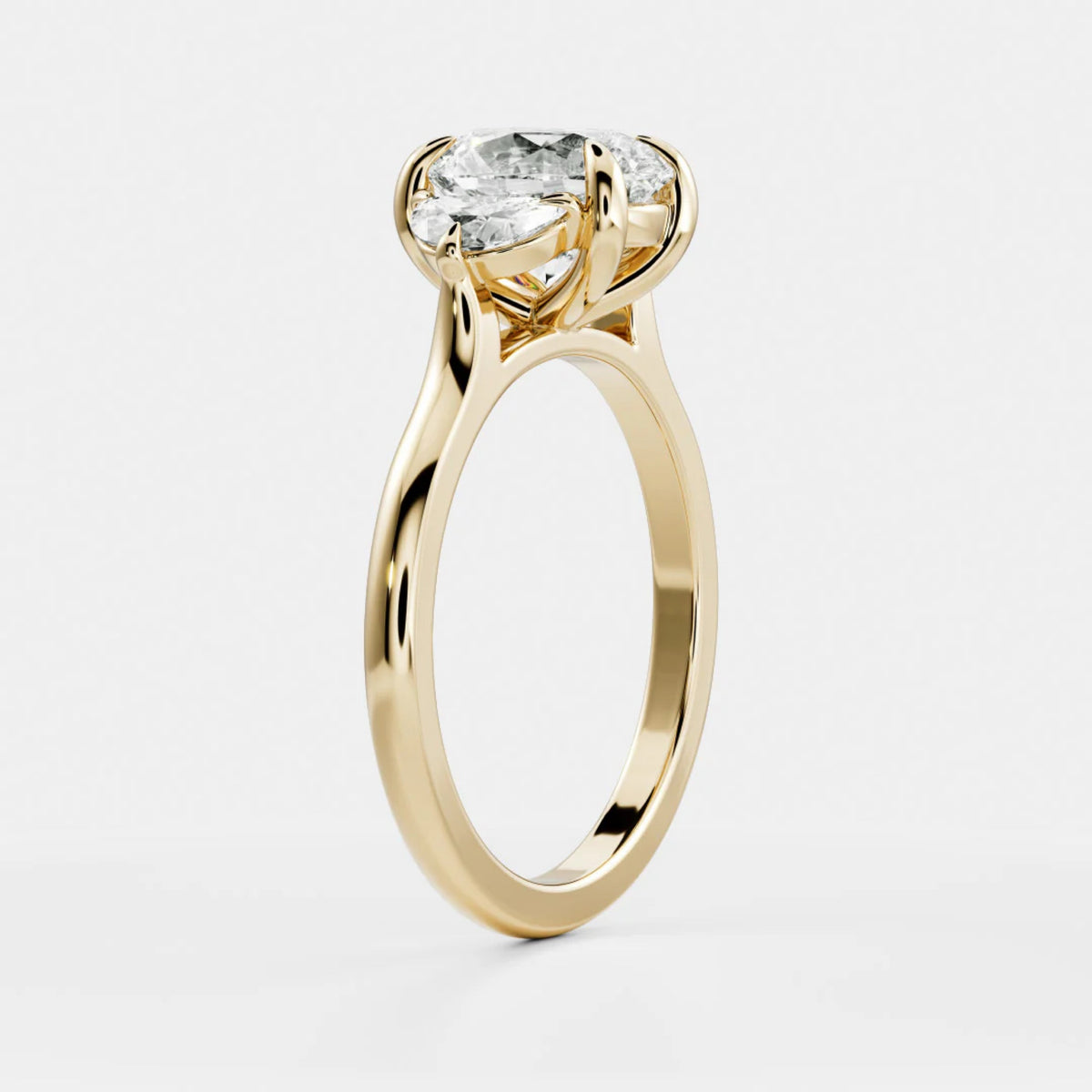 1.0-3.5 CT Oval Lab Grown Diamond Trilogy Engagement Ring