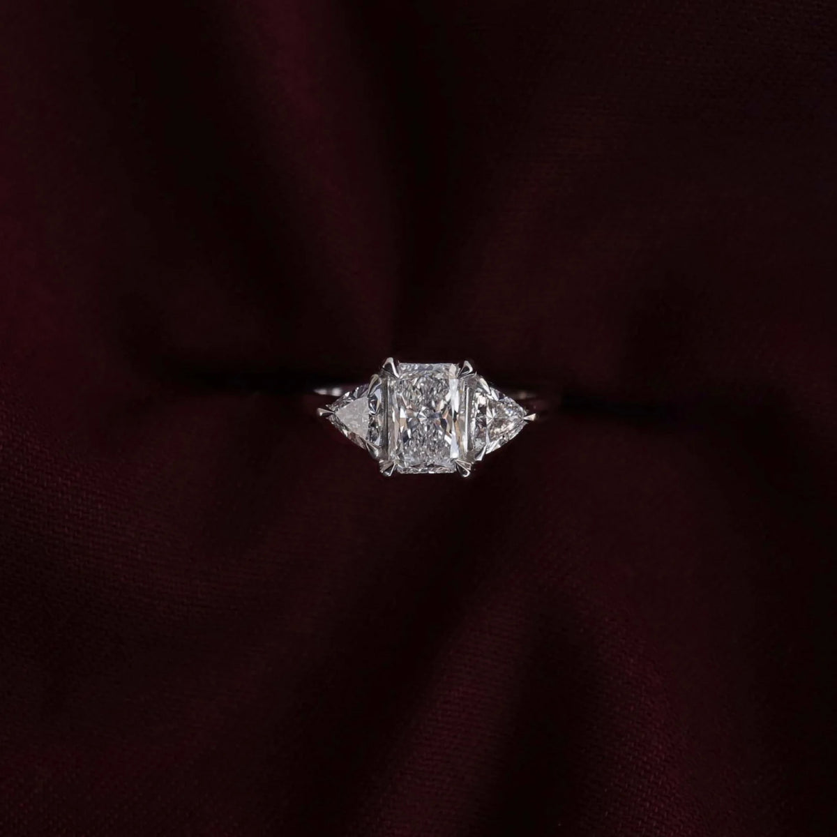 1.0-3.5 CT Radiant Lab Grown Diamond Trilogy Engagement Ring