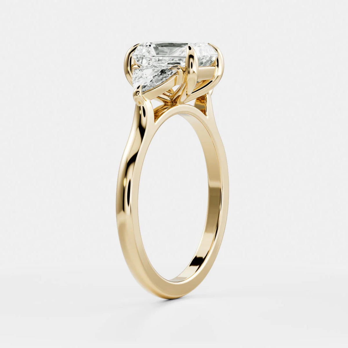 1.0-3.5 CT Radiant Lab Grown Diamond Trilogy Engagement Ring