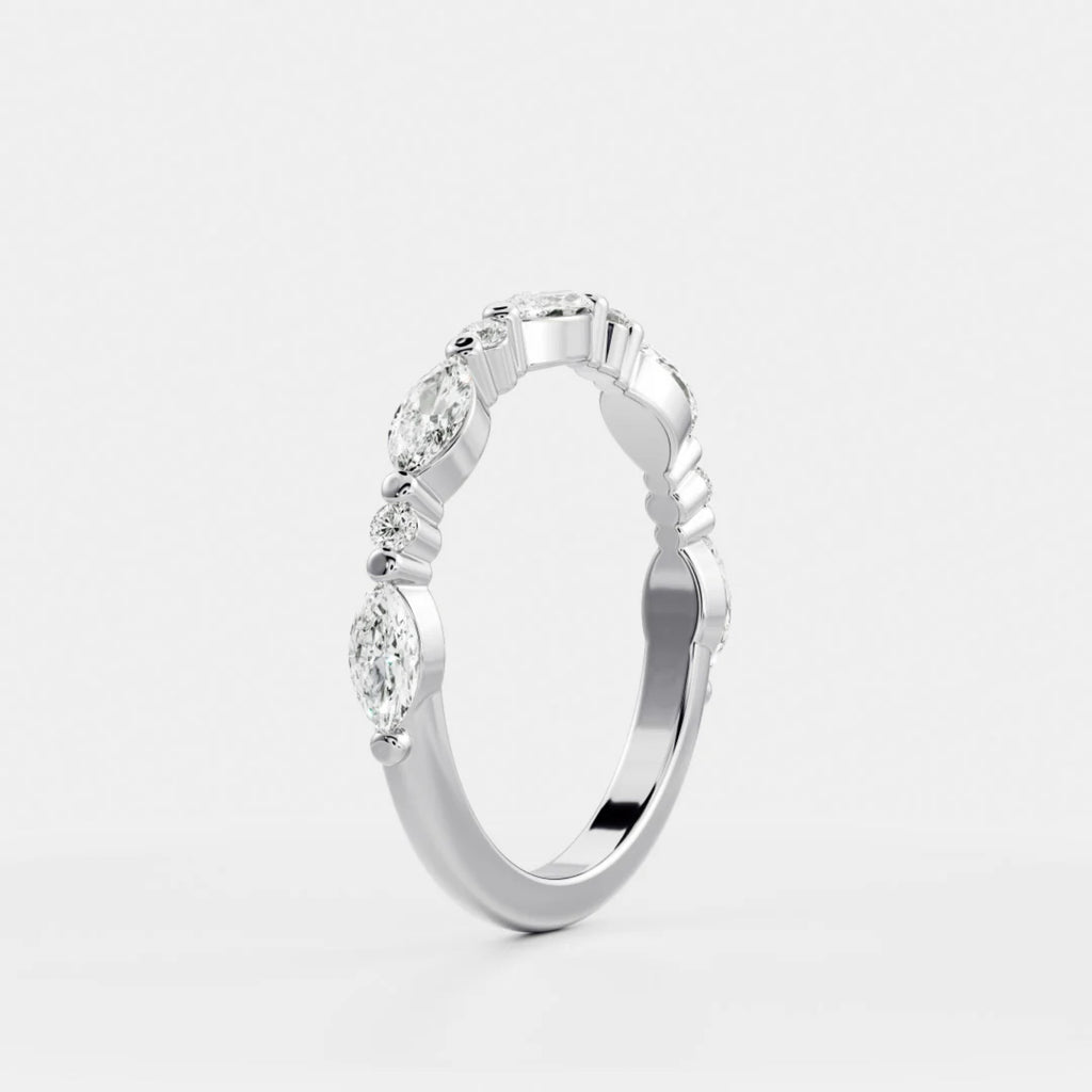 0.5 TCW Marquise & Round Lab Grown Diamond Half Eternity Wedding Band