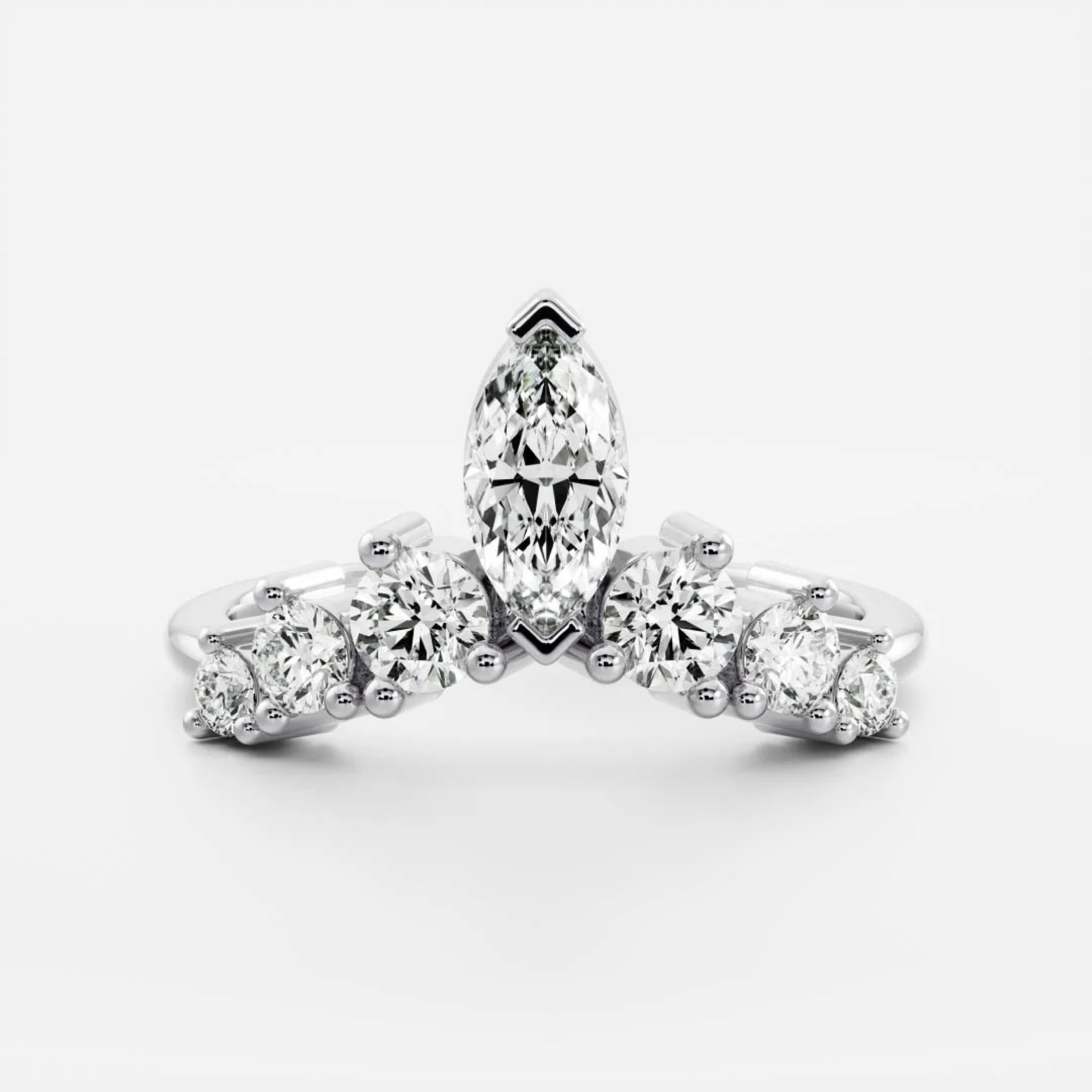 1.0 TCW Marquise & Round Diamond Crown Wedding Band
