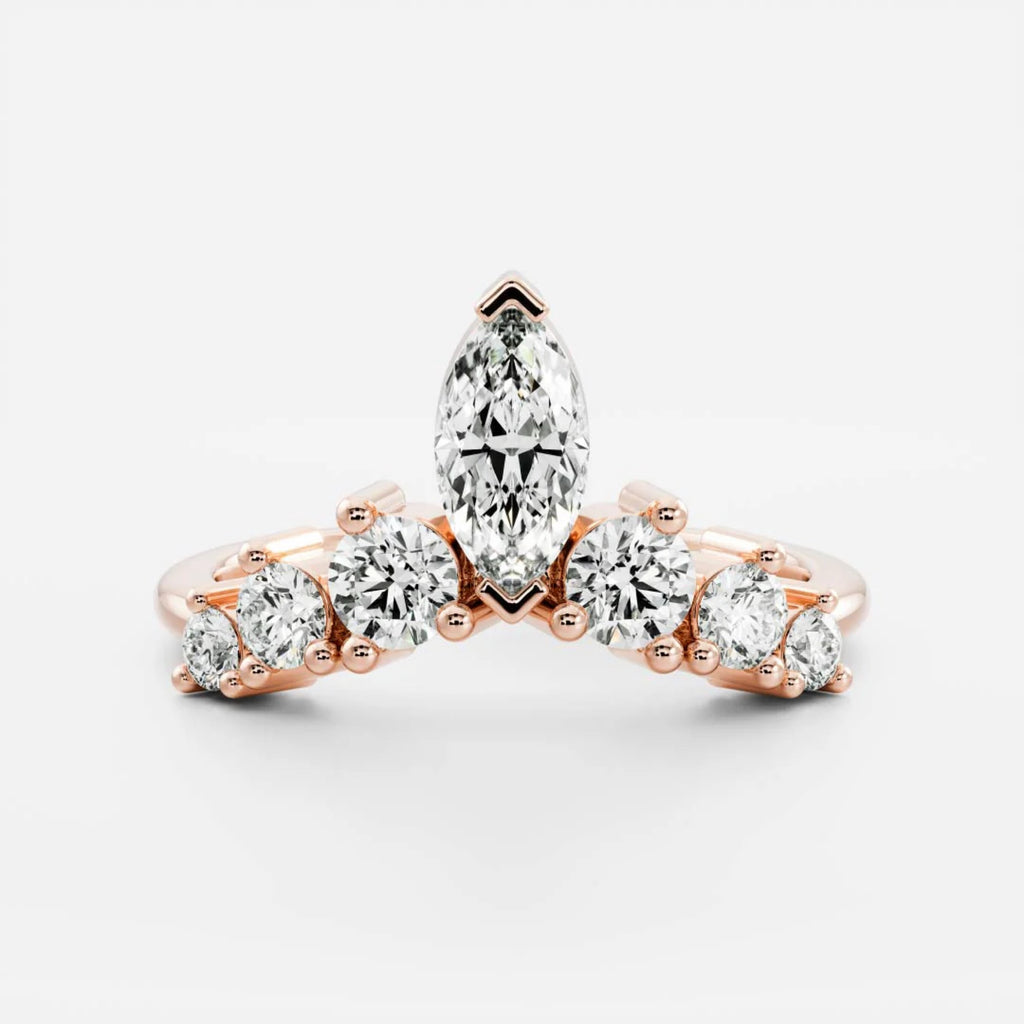1.0 TCW Marquise & Round Lab Grown Diamond Crown Wedding Band
