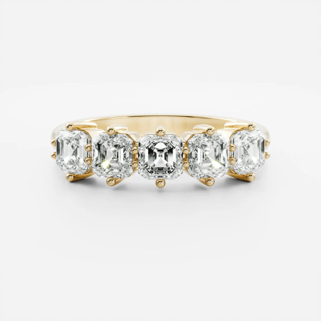 1.0 TCW Asscher Lab Grown Diamond Five Stone Wedding Band