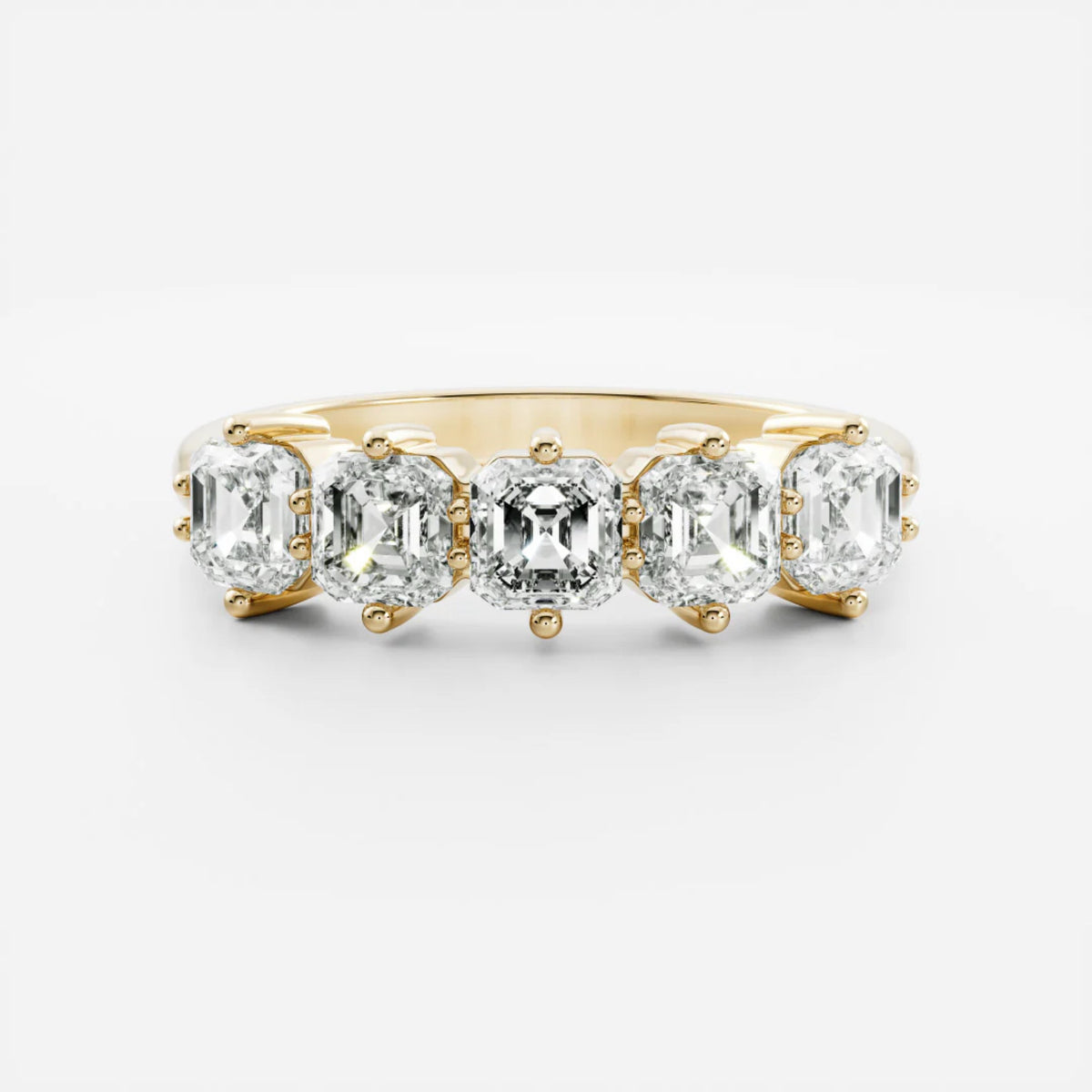 1.0 TCW Asscher Lab Grown Diamond Five Stone Wedding Band