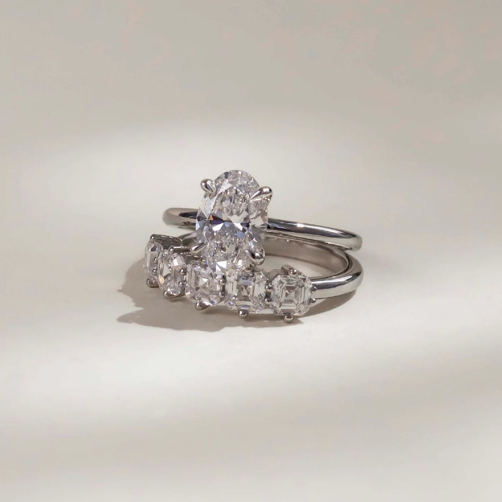 1.0 TCW Asscher Lab Grown Diamond Five Stone Wedding Band