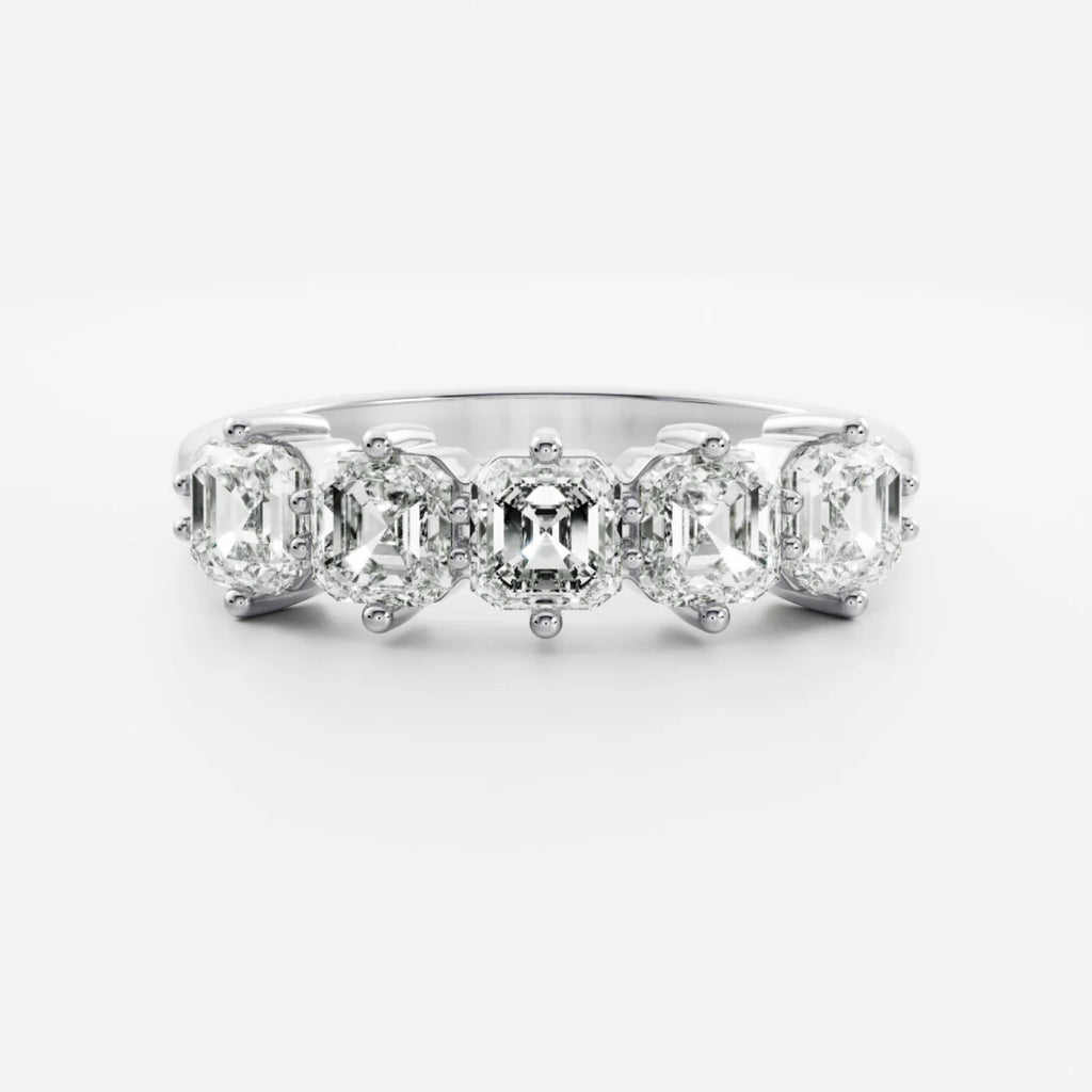 1.0 TCW Asscher Lab Grown Diamond Five Stone Wedding Band