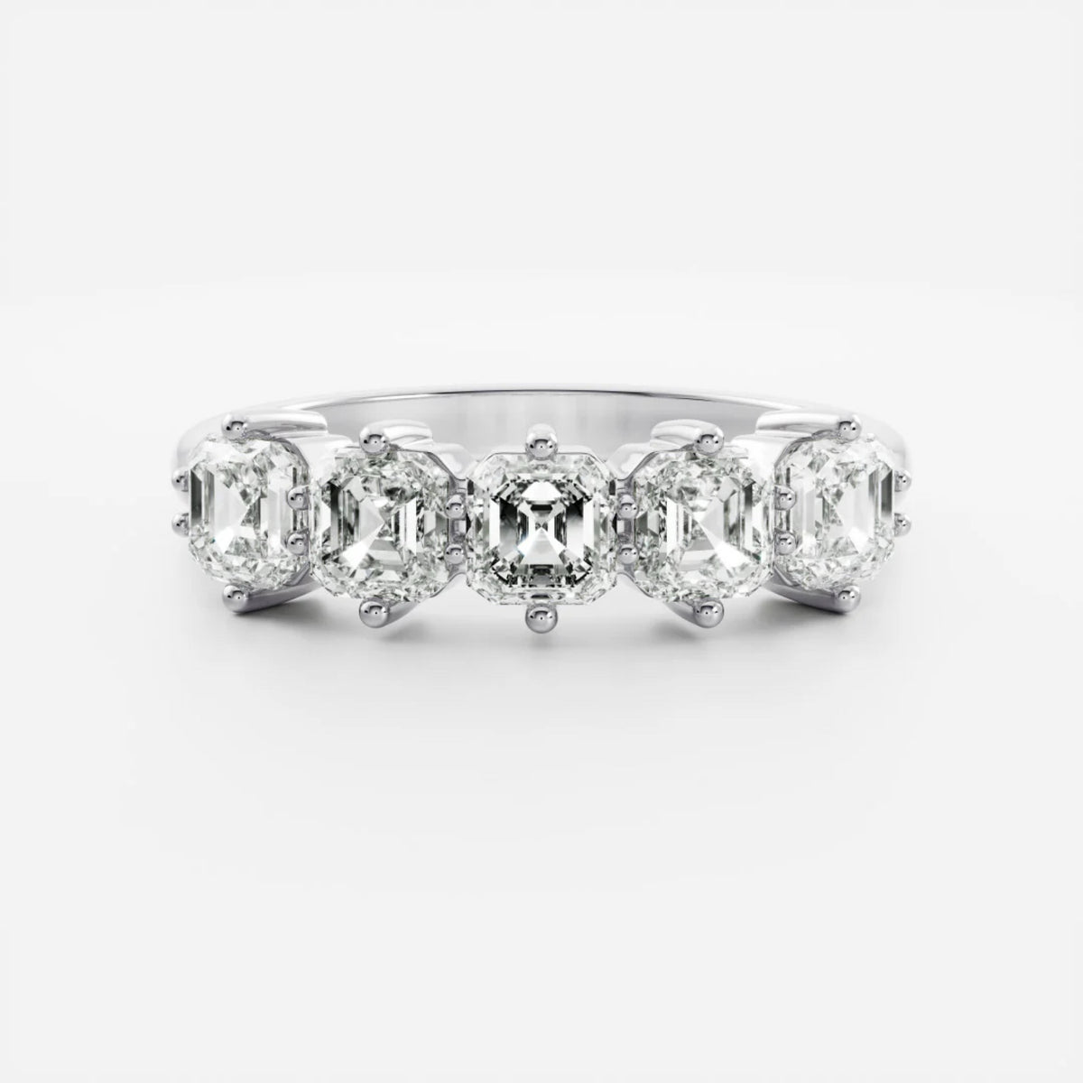 1.0 TCW Asscher Lab Grown Diamond Five Stone Wedding Band