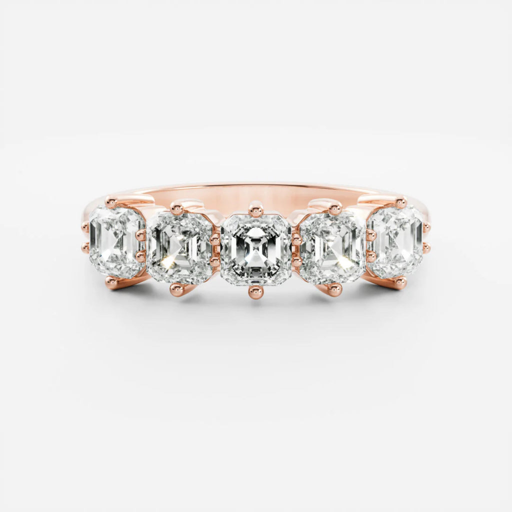 1.0 TCW Asscher Lab Grown Diamond Five Stone Wedding Band