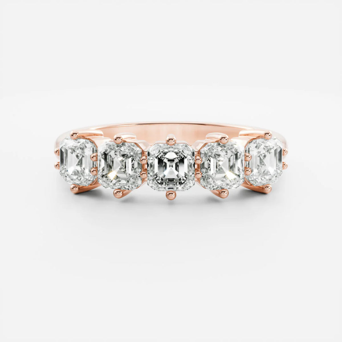 1.0 TCW Asscher Lab Grown Diamond Five Stone Wedding Band