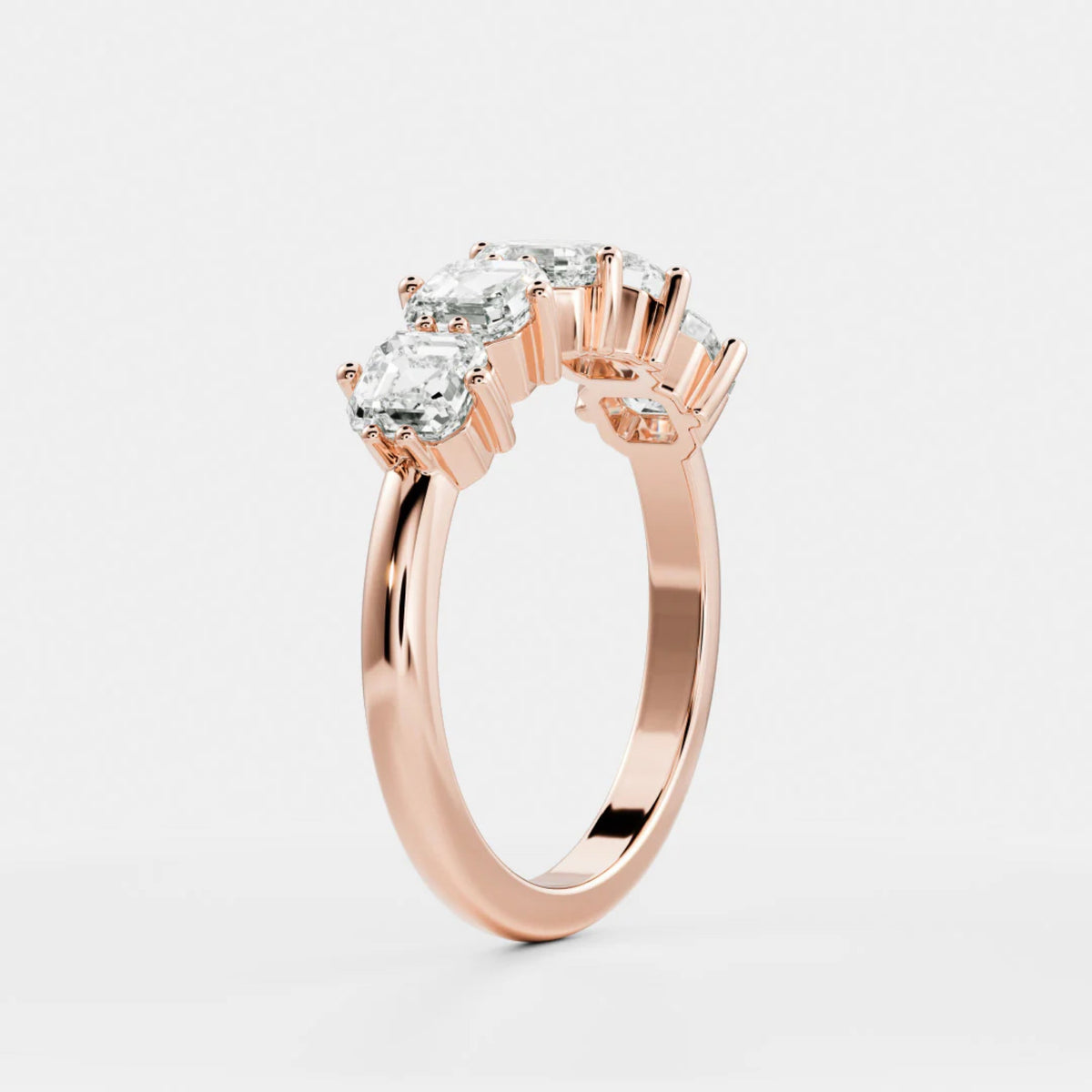 1.0 TCW Asscher Lab Grown Diamond Five Stone Wedding Band