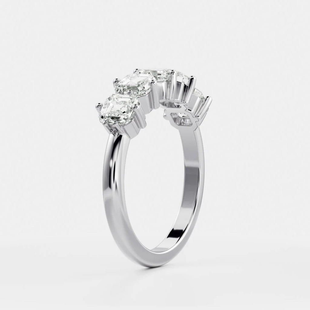 1.0 TCW Asscher Lab Grown Diamond Five Stone Wedding Band