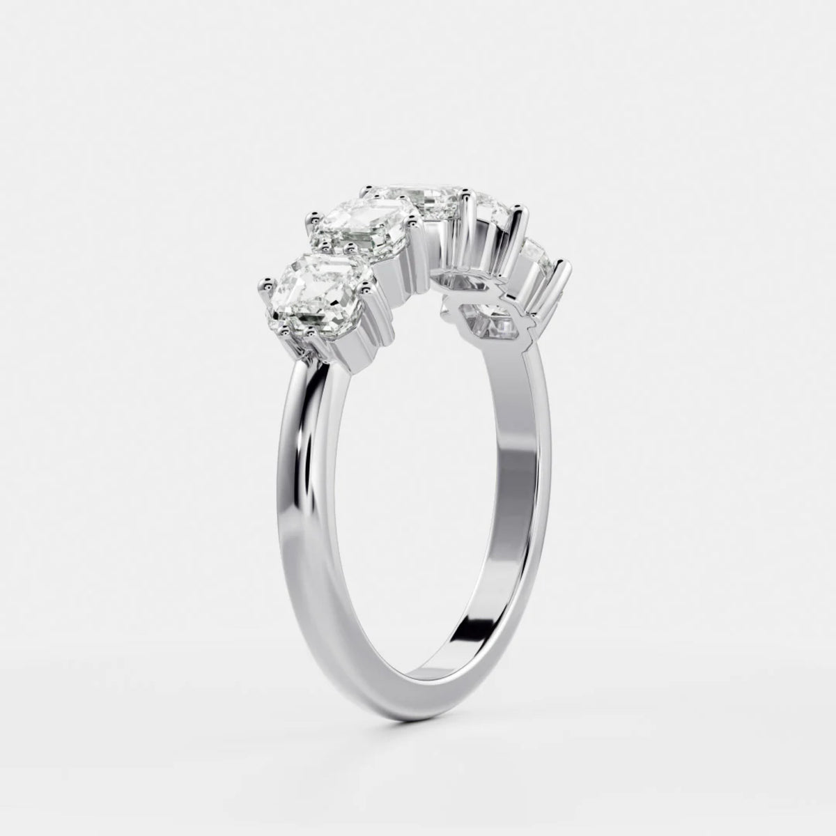 1.0 TCW Asscher Lab Grown Diamond Five Stone Wedding Band