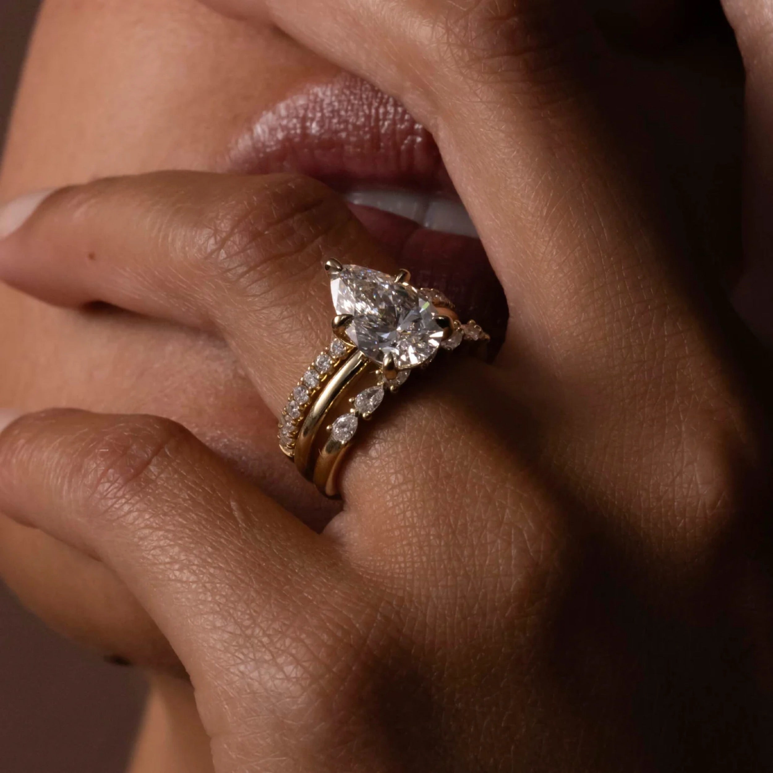 0.6 TCW Pear Diamond Horizontal Pave Wedding Band