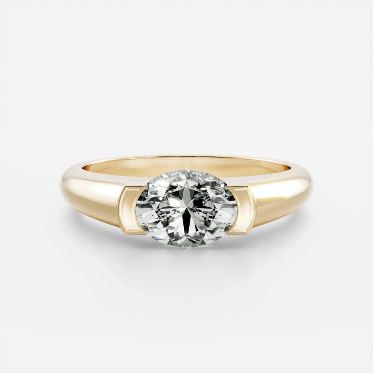 1.0-3.0 CT East West Oval Lab Grown Diamond Half Bezel Engagement Ring