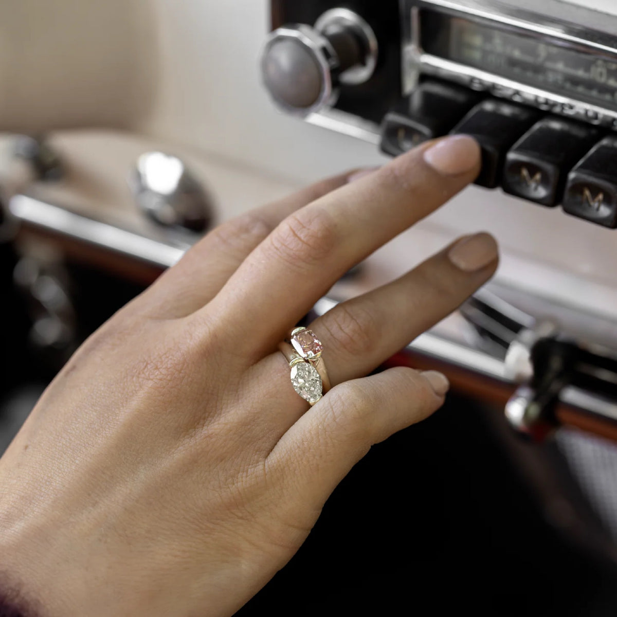 1.0-3.0 CT East West Oval Lab Grown Diamond Half Bezel Engagement Ring
