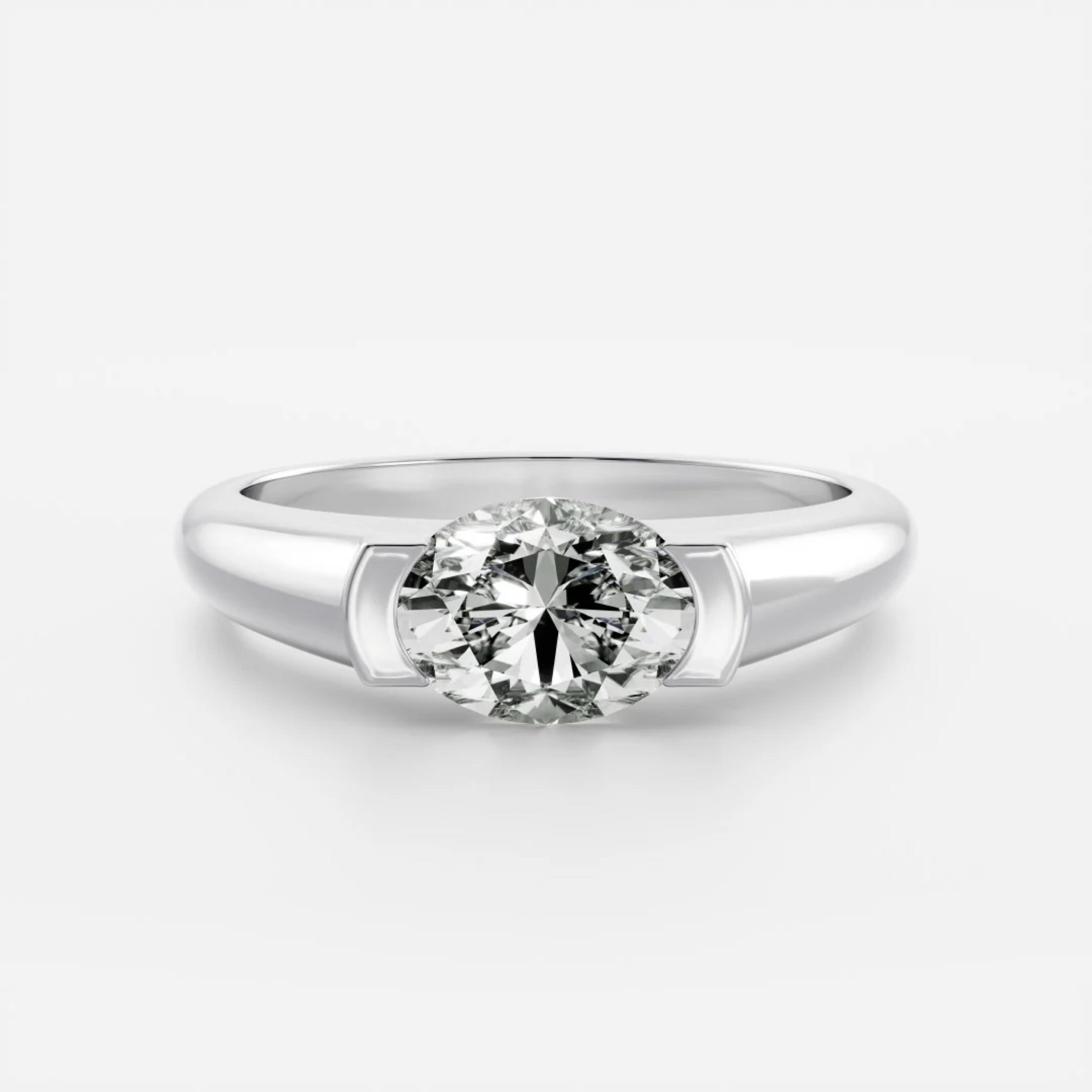 1.5 - 2.5 CT East West Oval Lab Grown Diamond Half Bezel Engagement Ring