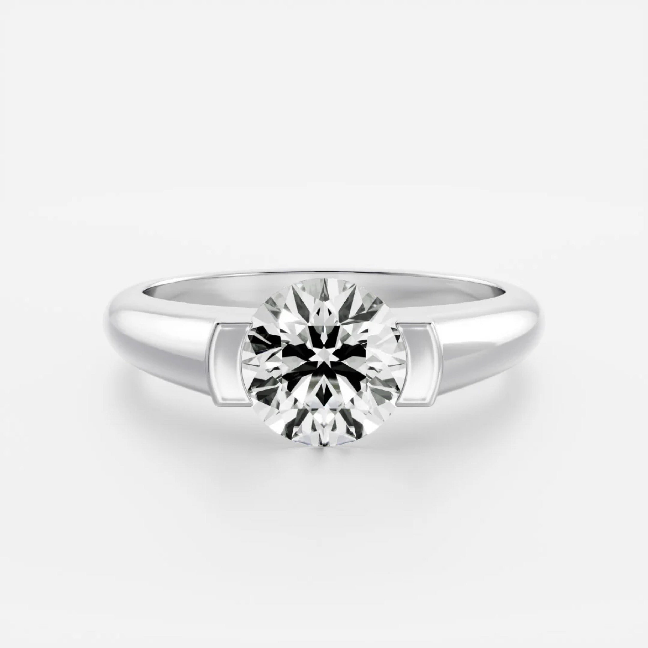 1.0 - 3.0 CT Round Lab Grown Diamond Half Bezel Engagement Ring