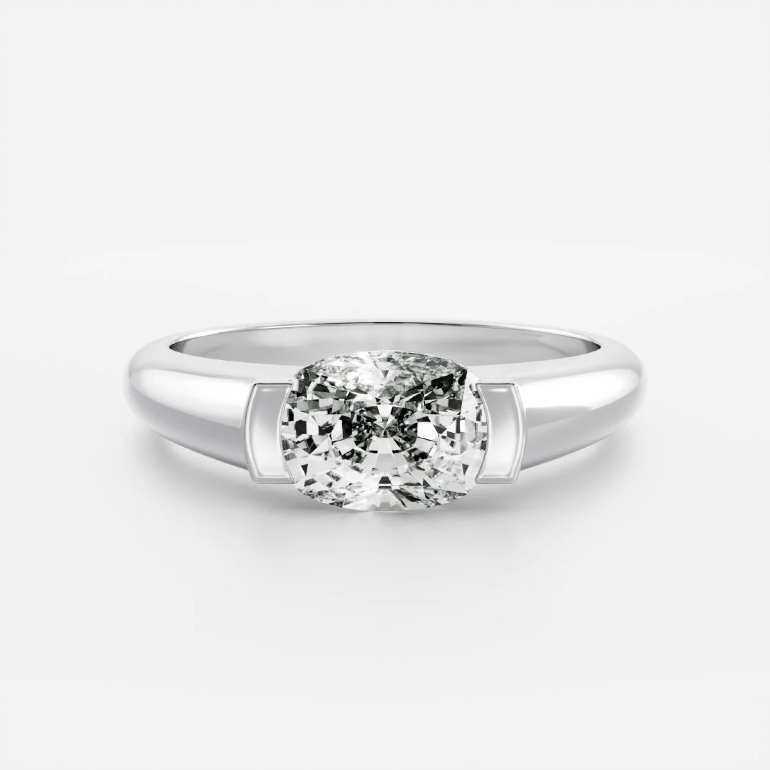 1.0 - 3.0 CT Elongated Cushion Lab Grown Diamond Half Bezel Engagement Ring