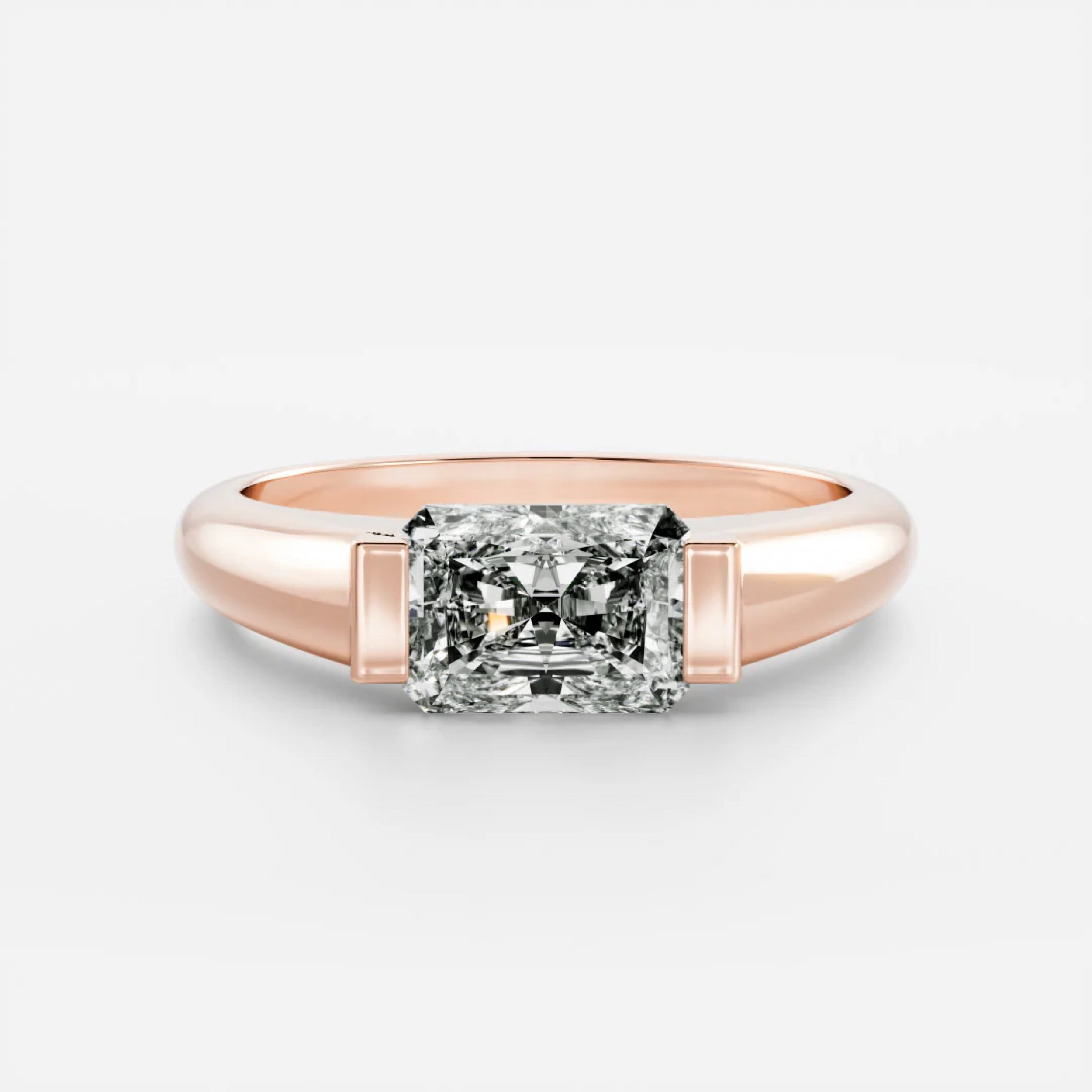 1.0 - 3.0 CT Radiant Lab Grown Diamond Half Bezel Engagement Ring