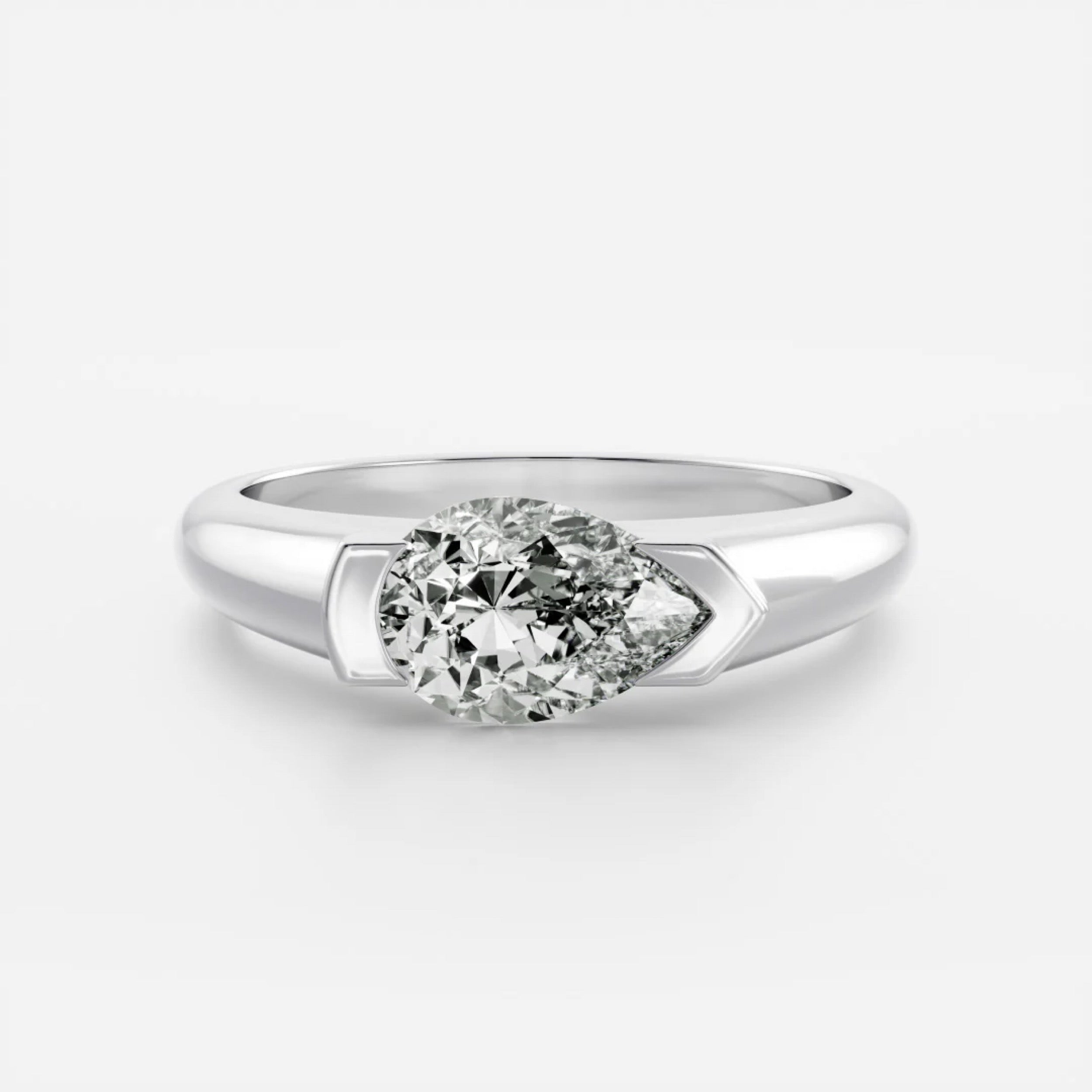 1.0 - 3.0 CT Pear Lab Grown Diamond Half Bezel Engagement Ring