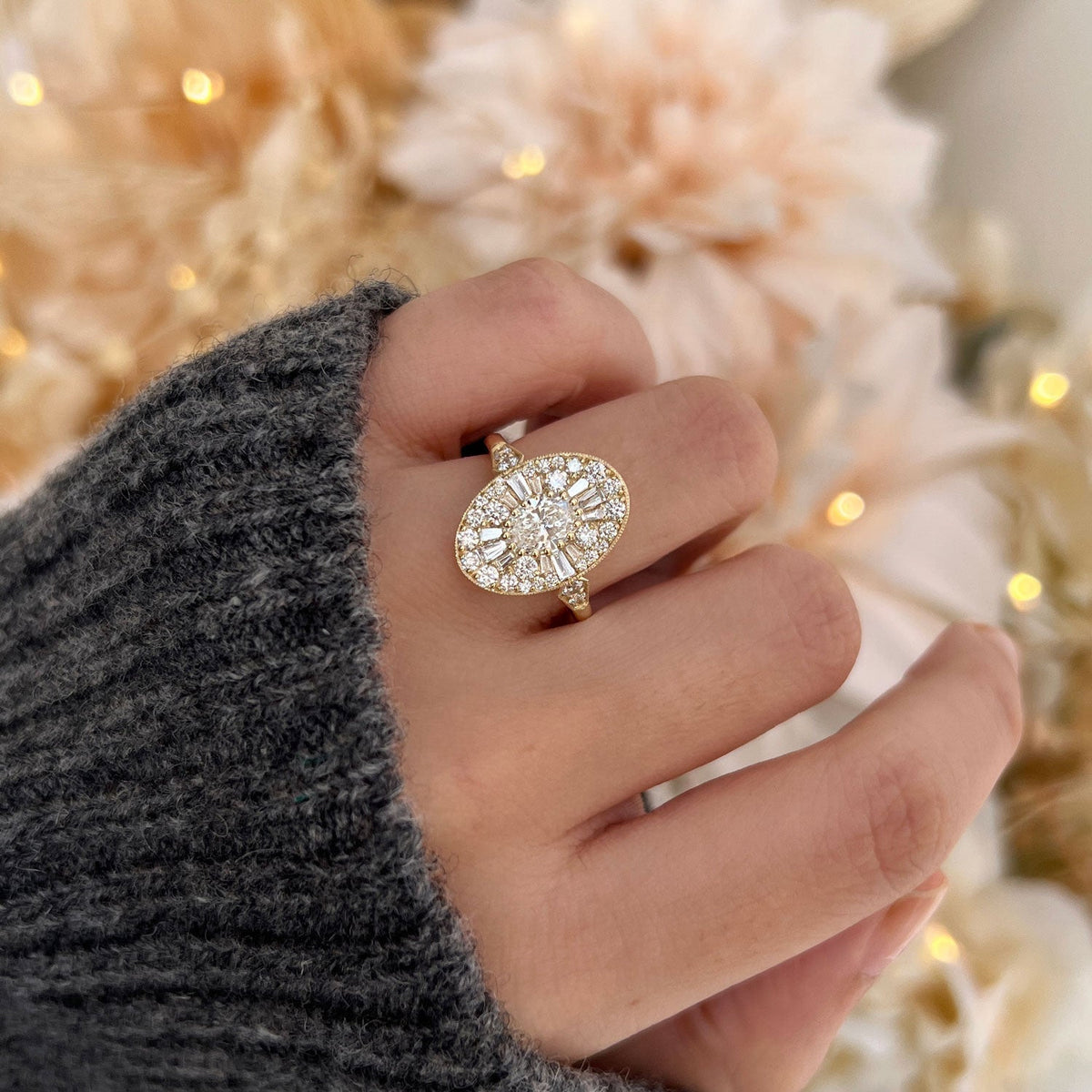 0.70 CT Oval cut Lab Grown Ballerina Setting Engagement Ring