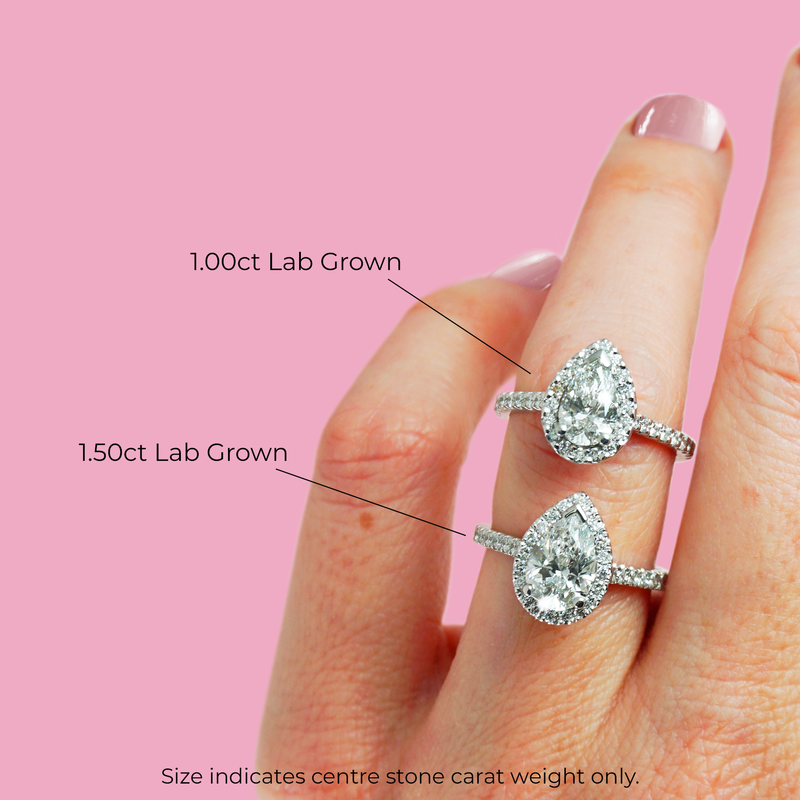 2.0 Carats Lab Grown Diamond Pear Shape E-VS1 Halo Engagement Ring - Camila Brown