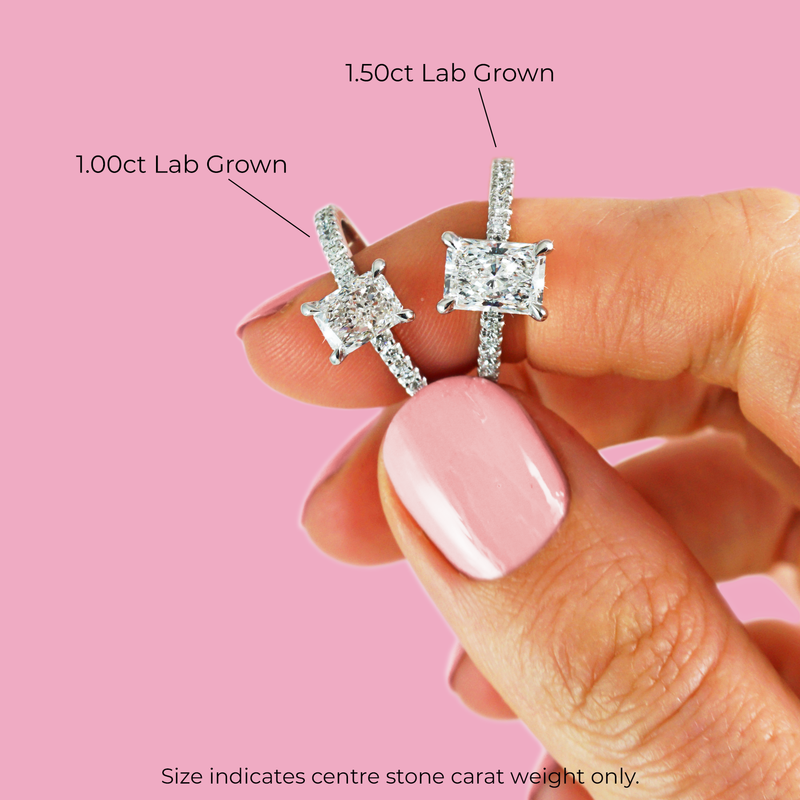 1.0 Carats Lab Grown Diamond Radiant Shape E-VS1 Pave Setting Engagement Ring - Camila Brown