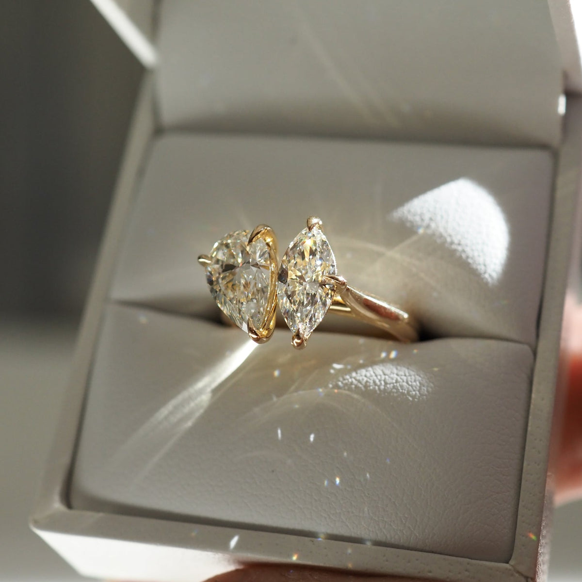 1.5 CT Pear & Marquise G/VS1 CVD Diamond Two Stone Engagement Ring - Camila Brown