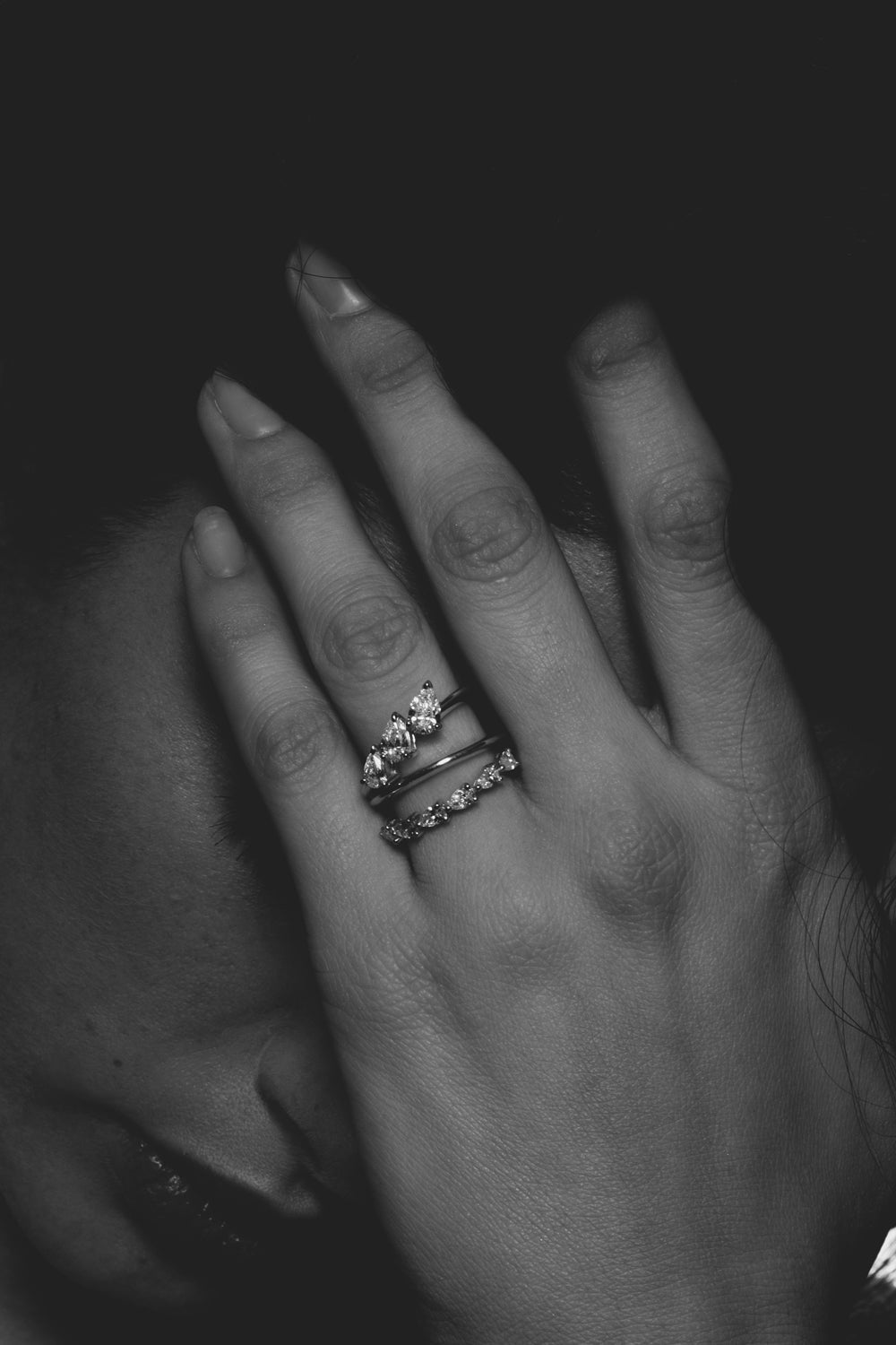 0.25 TCW Pear Shaped Moissanite Double Wedding Band