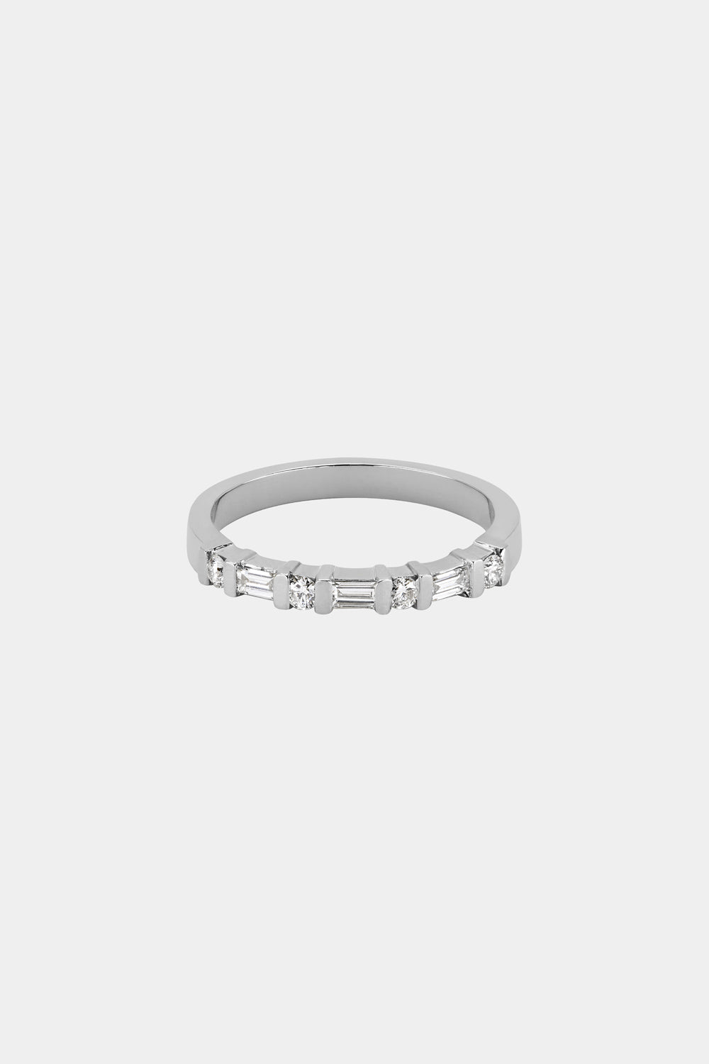 0.15 TCW Baguette & Round Shaped Moissanite Semi Eternity Wedding Band