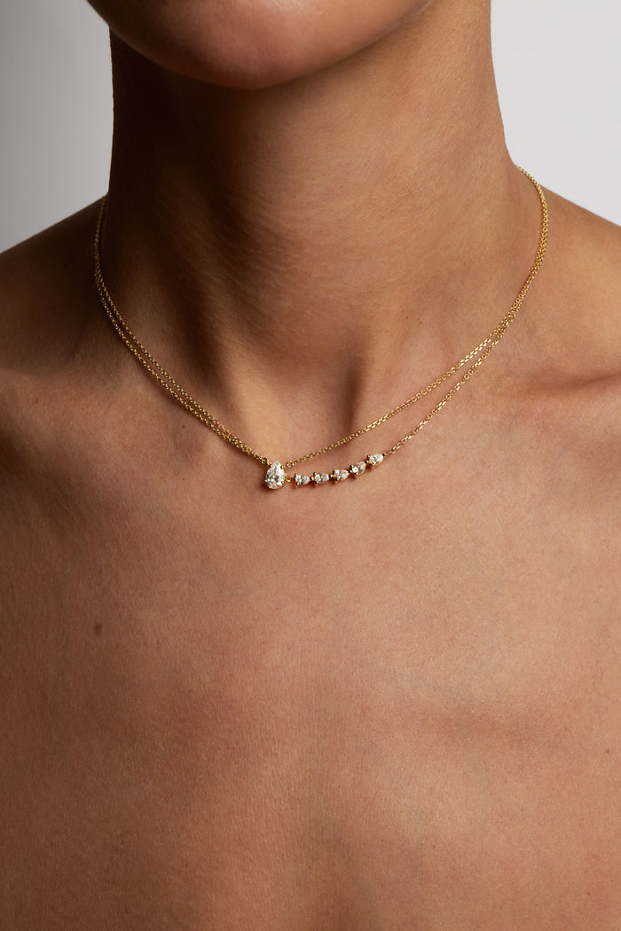 Pear Cut Curved Bar Moissanite Diamond Necklace