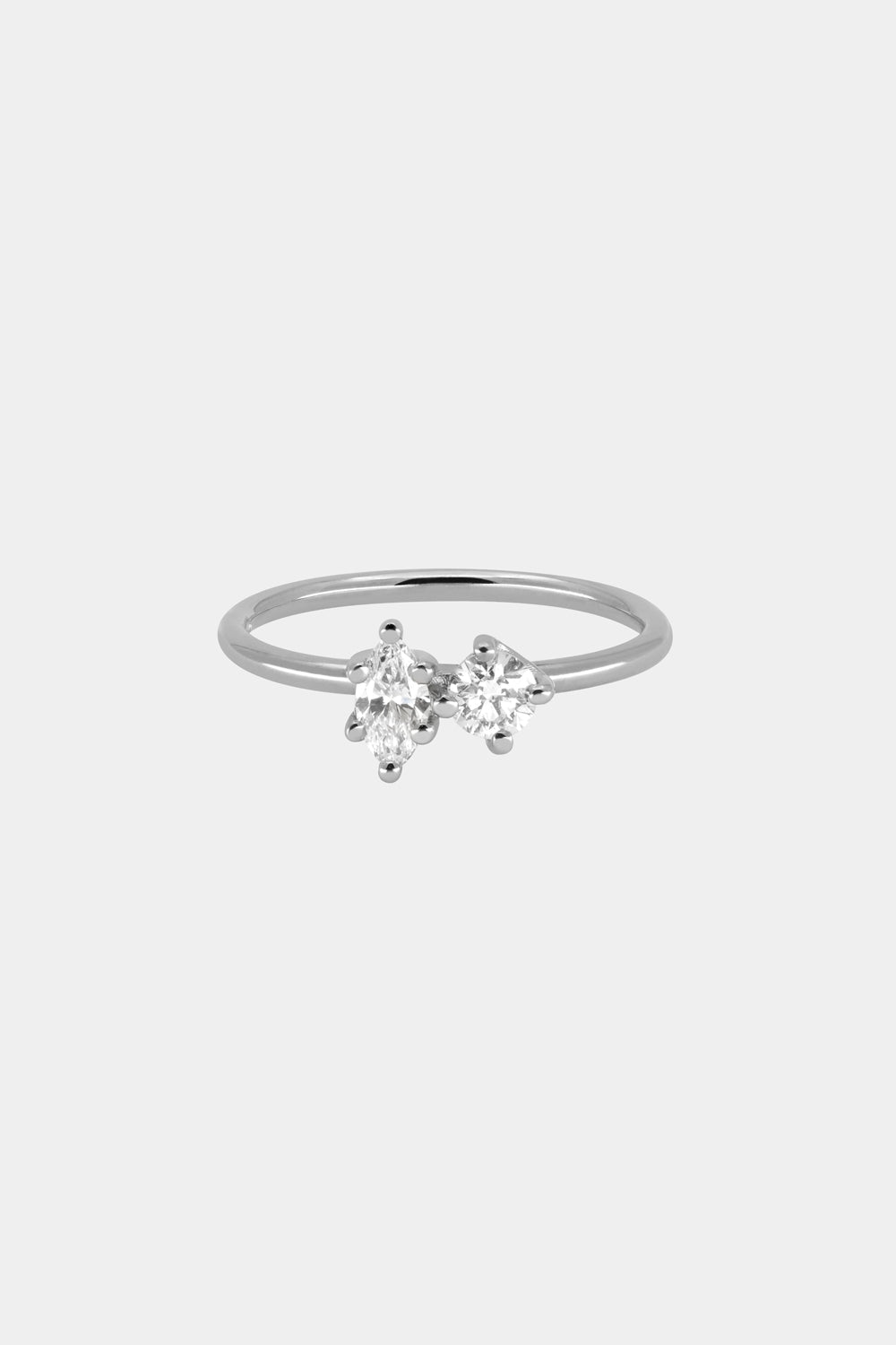 0.40 TCW Marquise & Round Shaped Moissanite Two Stone Wedding Band