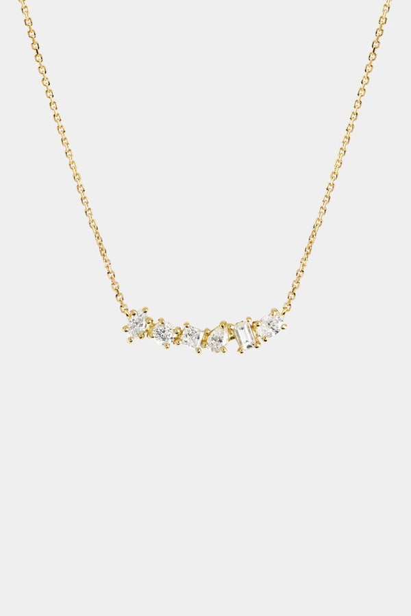 multiple stone cuts Curved Bar Style Moissanite Diamond Necklace