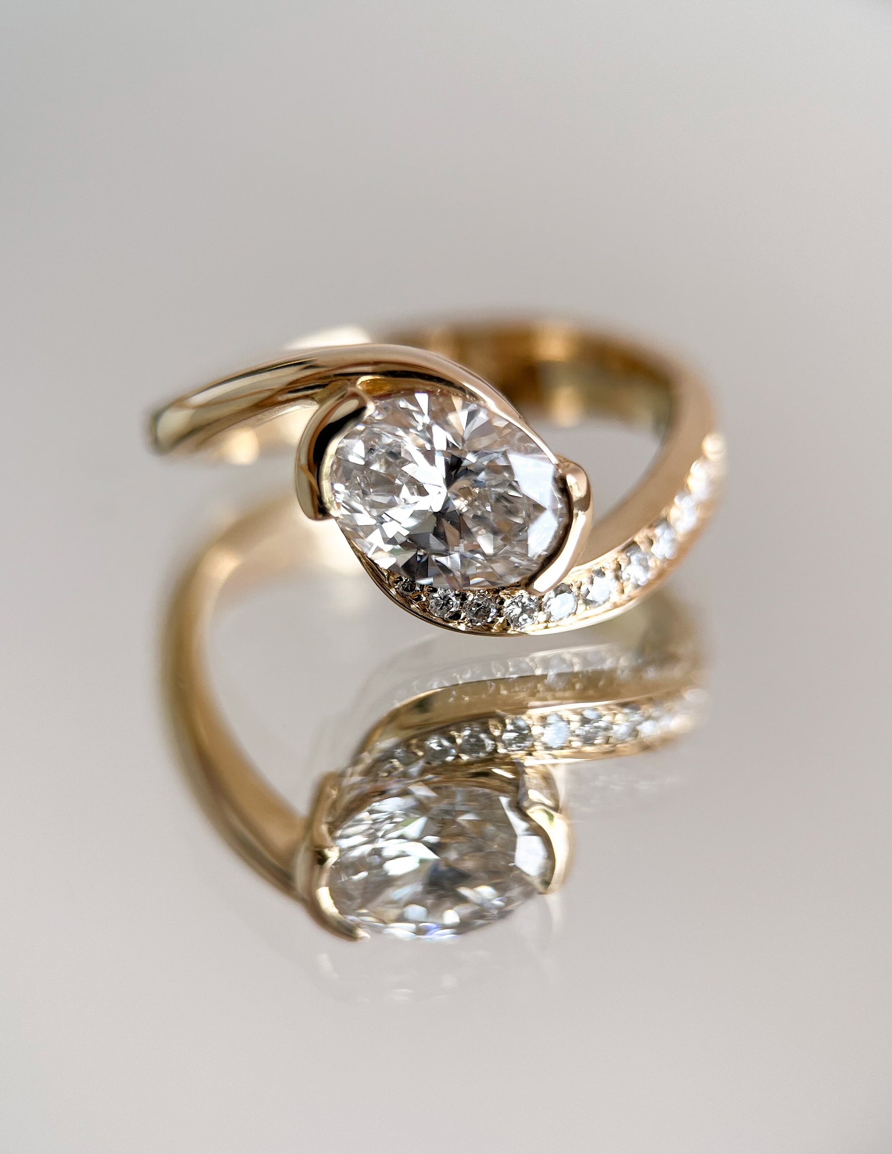 1.0 - 2.0 CT Oval Cut Lab Grown Diamond Pavé Unique Setting Engagement Ring