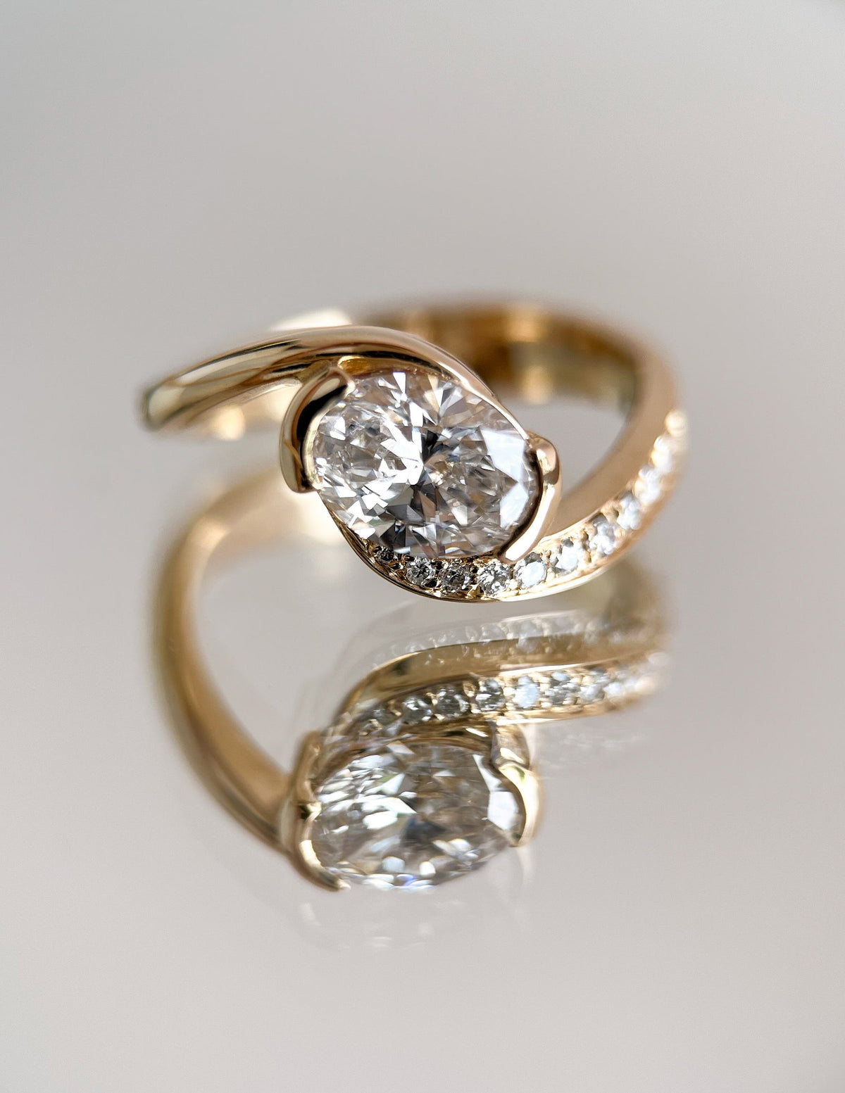 1.0 - 2.0 CT Oval Cut Lab Grown Diamond Pavé Unique Setting Engagement Ring