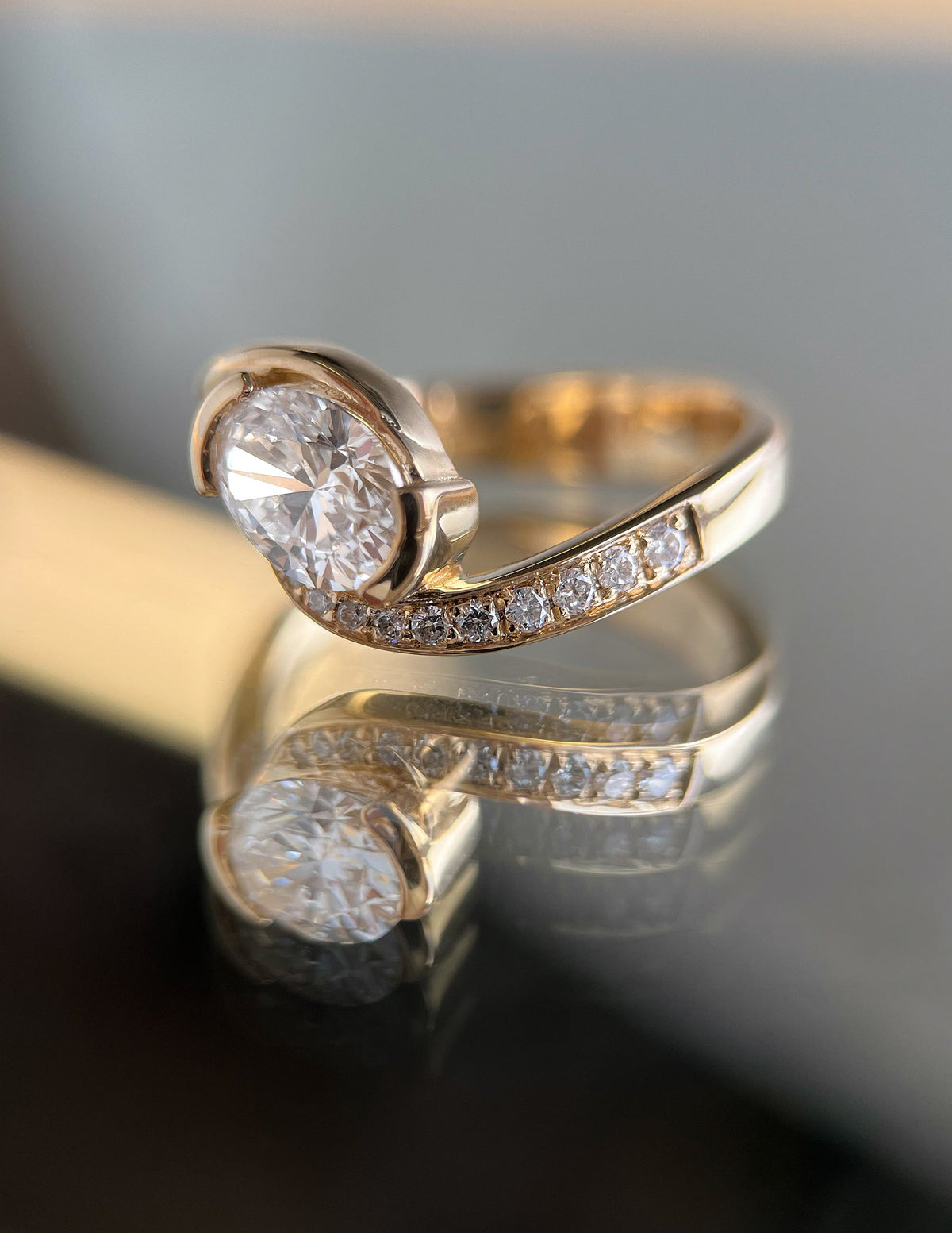 1.0 - 2.0 CT Oval Cut Lab Grown Diamond Pavé Unique Setting Engagement Ring