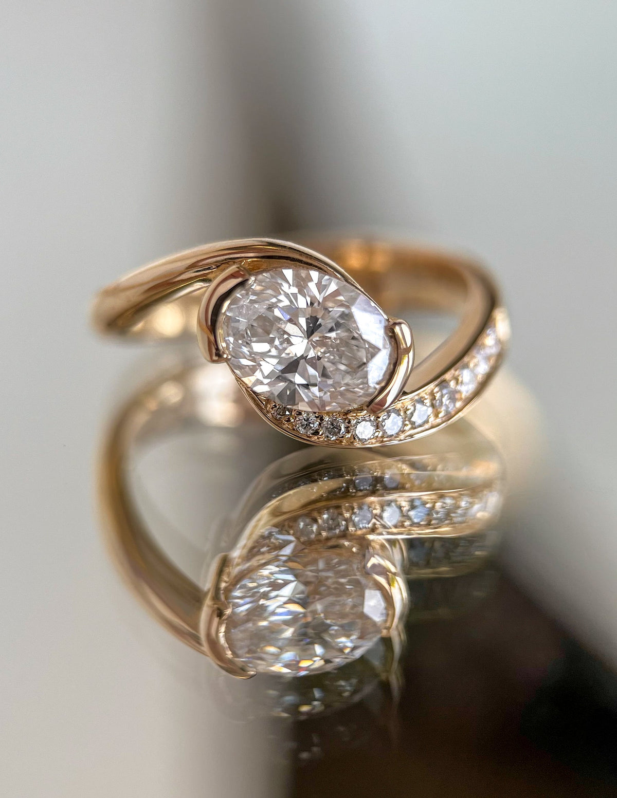 1.0 - 2.0 CT Oval Cut Lab Grown Diamond Pavé Unique Setting Engagement Ring