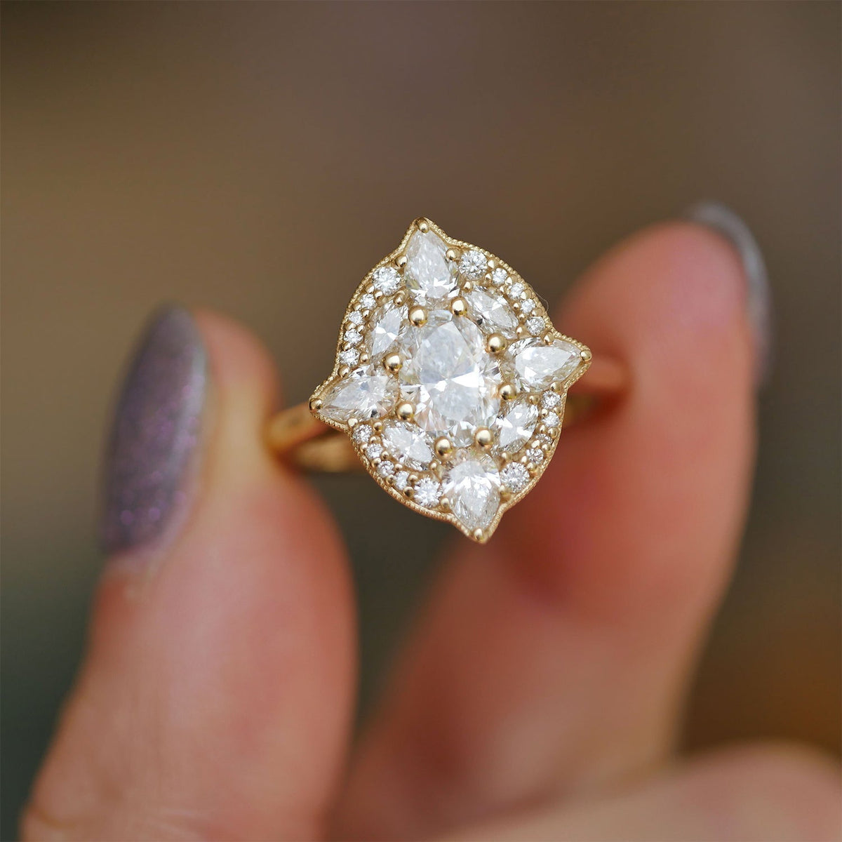 0.75 CT Oval Shape Floral Lab Grown Engagement Ring