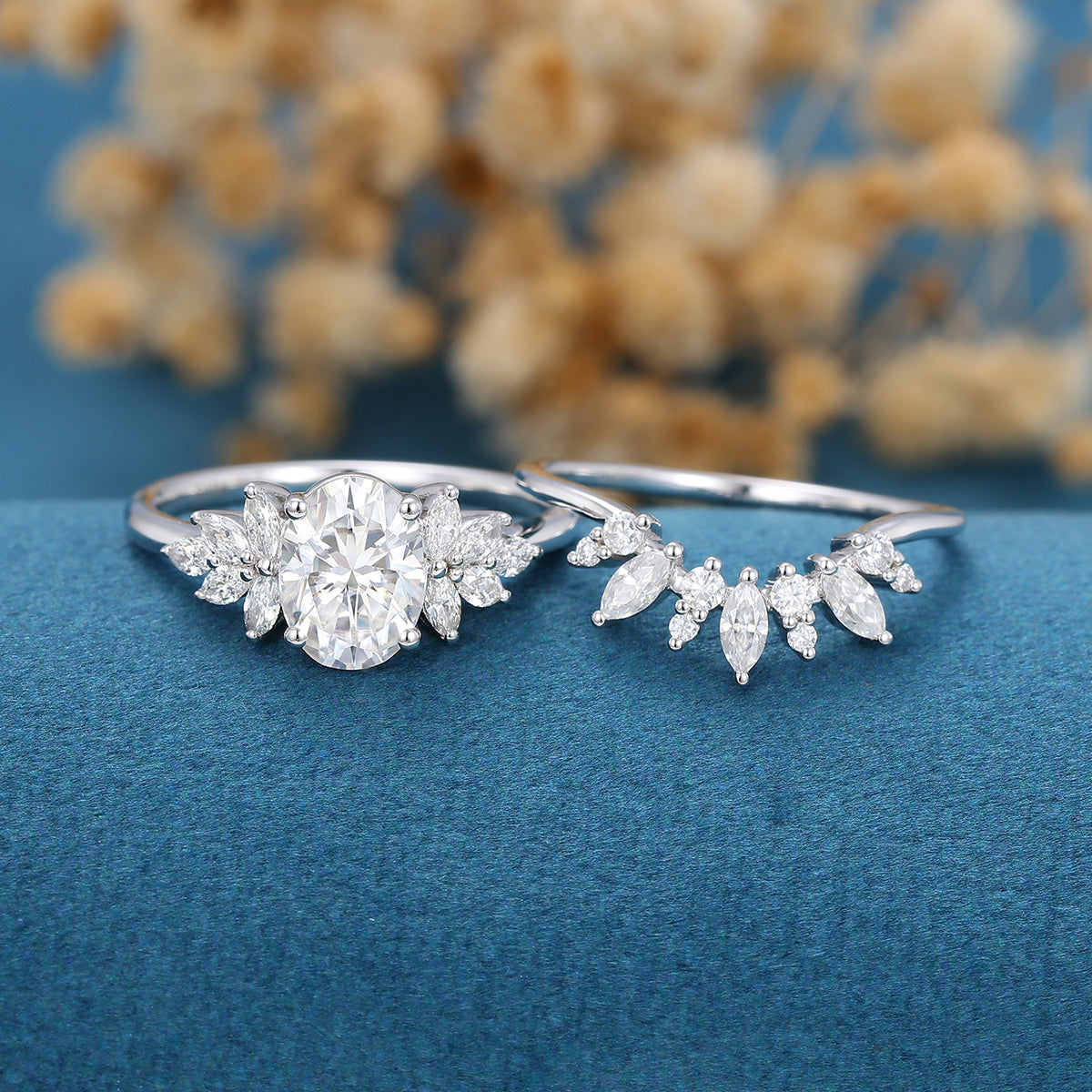 1.33 CT Oval Shaped Moissanite Cluster Bridal Set - Camila Brown